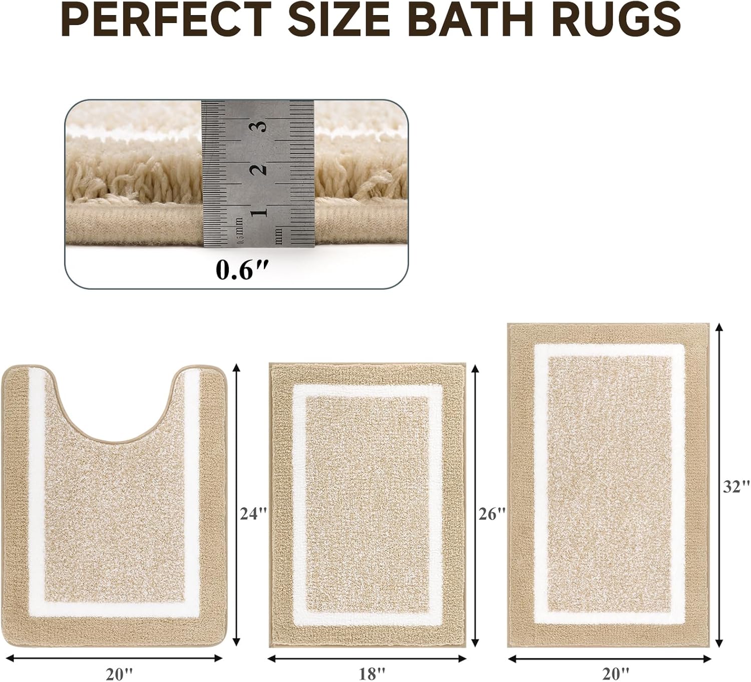Thumbnail 1 de Pauwer 3-Piece Bathroom Rug Set with U-Shaped Toilet Mat