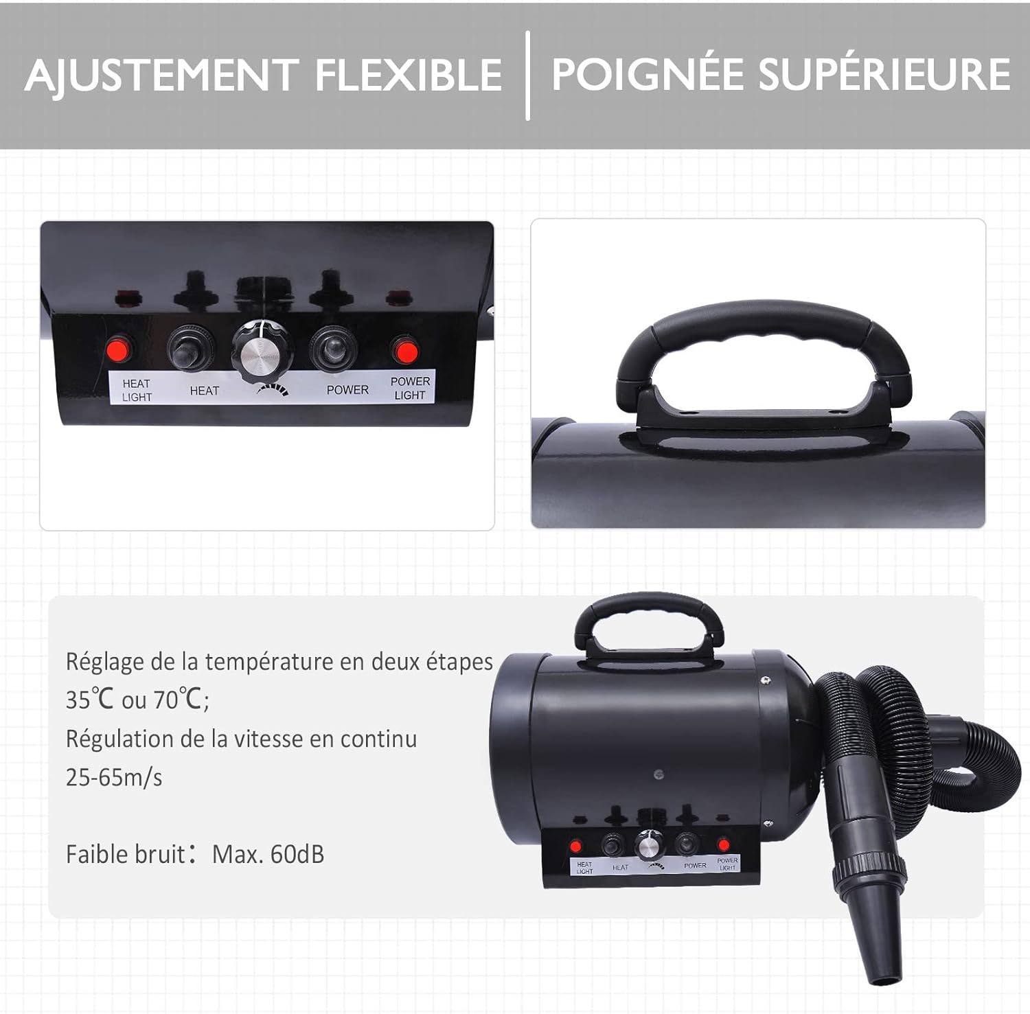 Detalle de HOMCOM PawHut 2800 W sèche-poils professionnel