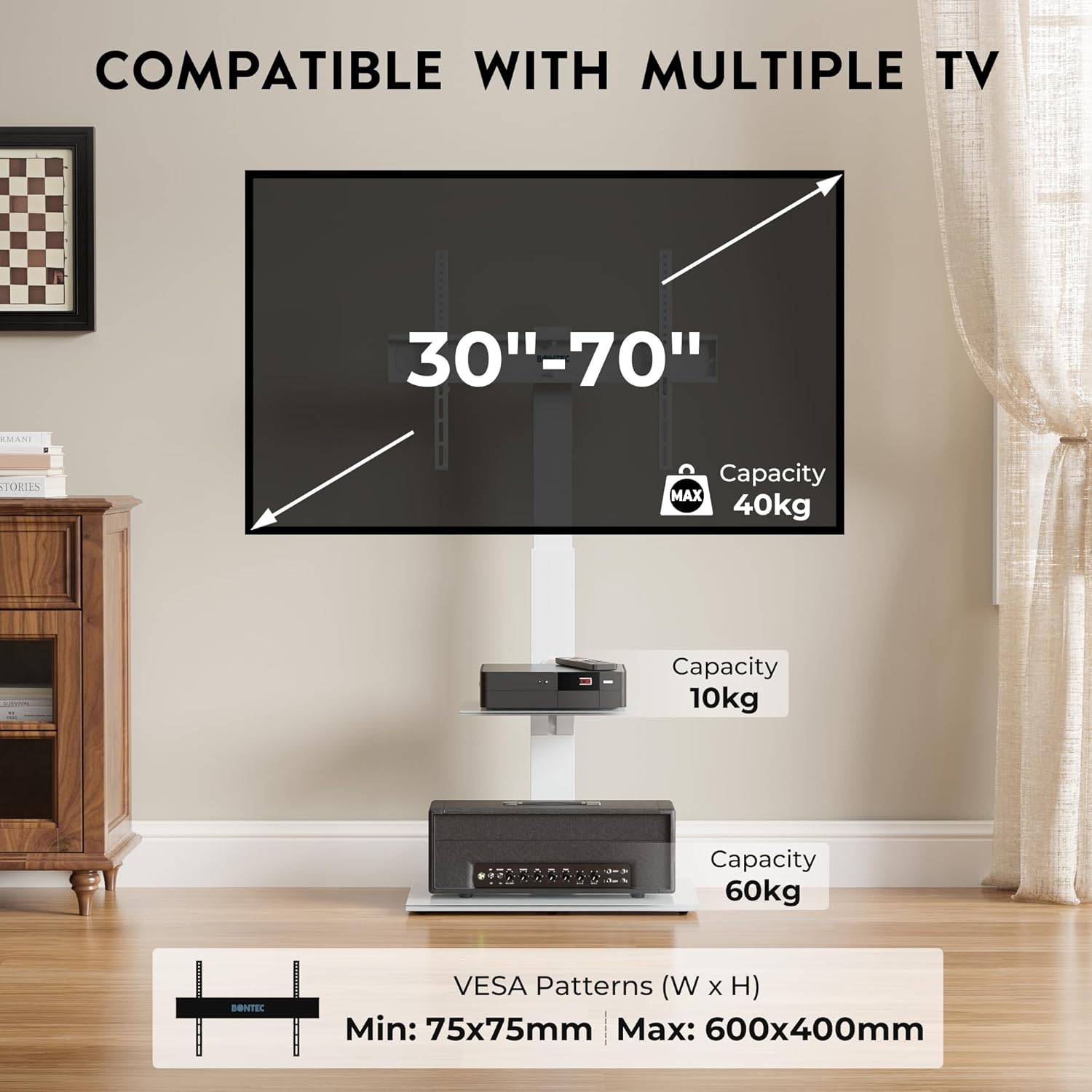 Detalle 2 de BONTEC Floor TV Stand 30–70 inch