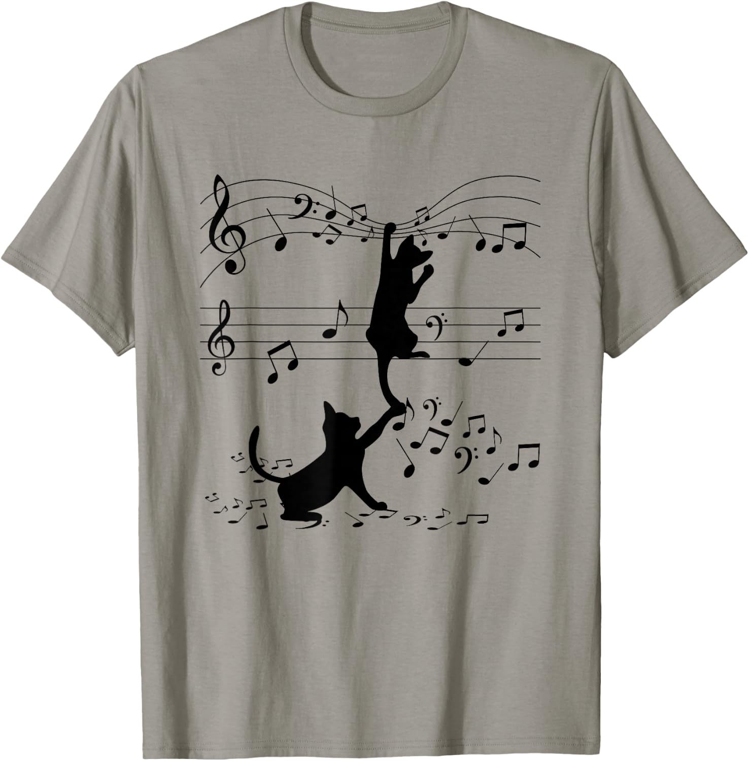 Detalle de T-Shirt Chats Noirs Musiciens Art – Tee léger au design félin et musique