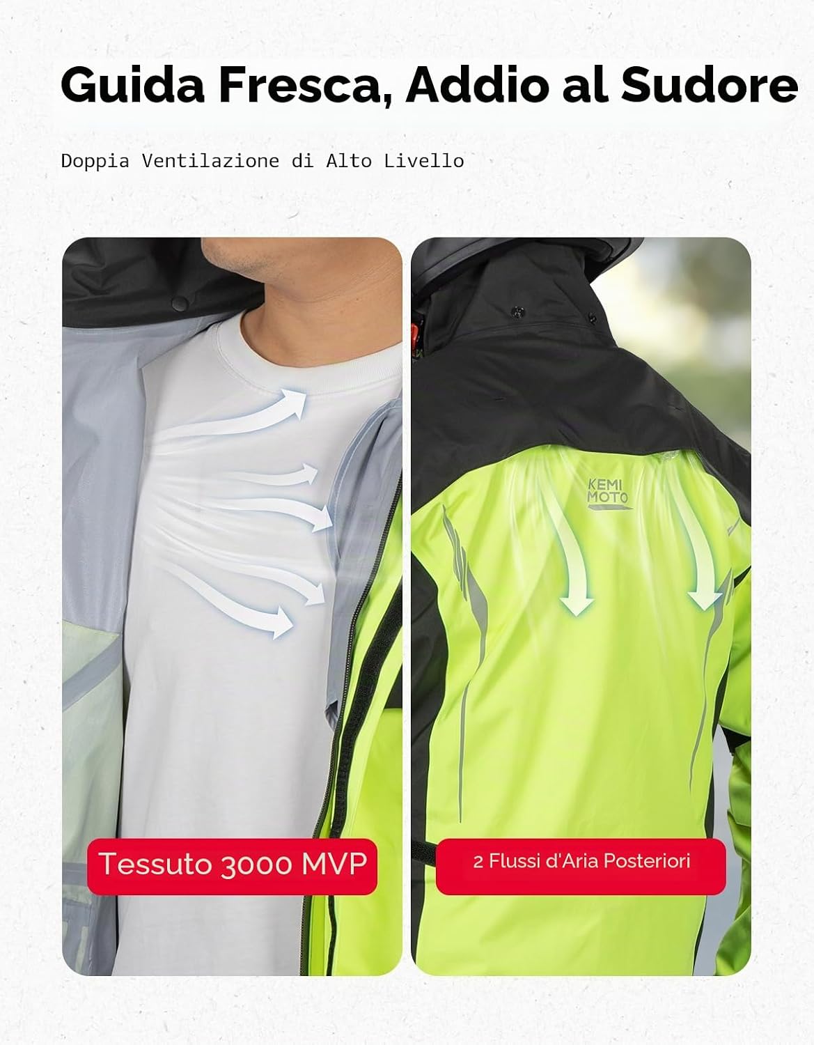 Detalle de KEMIMOTO Tuta Antipioggia Moto Uomo – Impermeabile 20.000 mm, Traspirante e Riflettente con Cappuccio Rimovibile