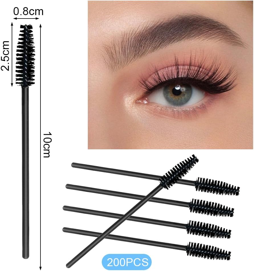 Detalle 2 de LOPHE Brosse à cils jetable 200 pièces : souples et portables pour extensions, sourcils et maquillage nomade