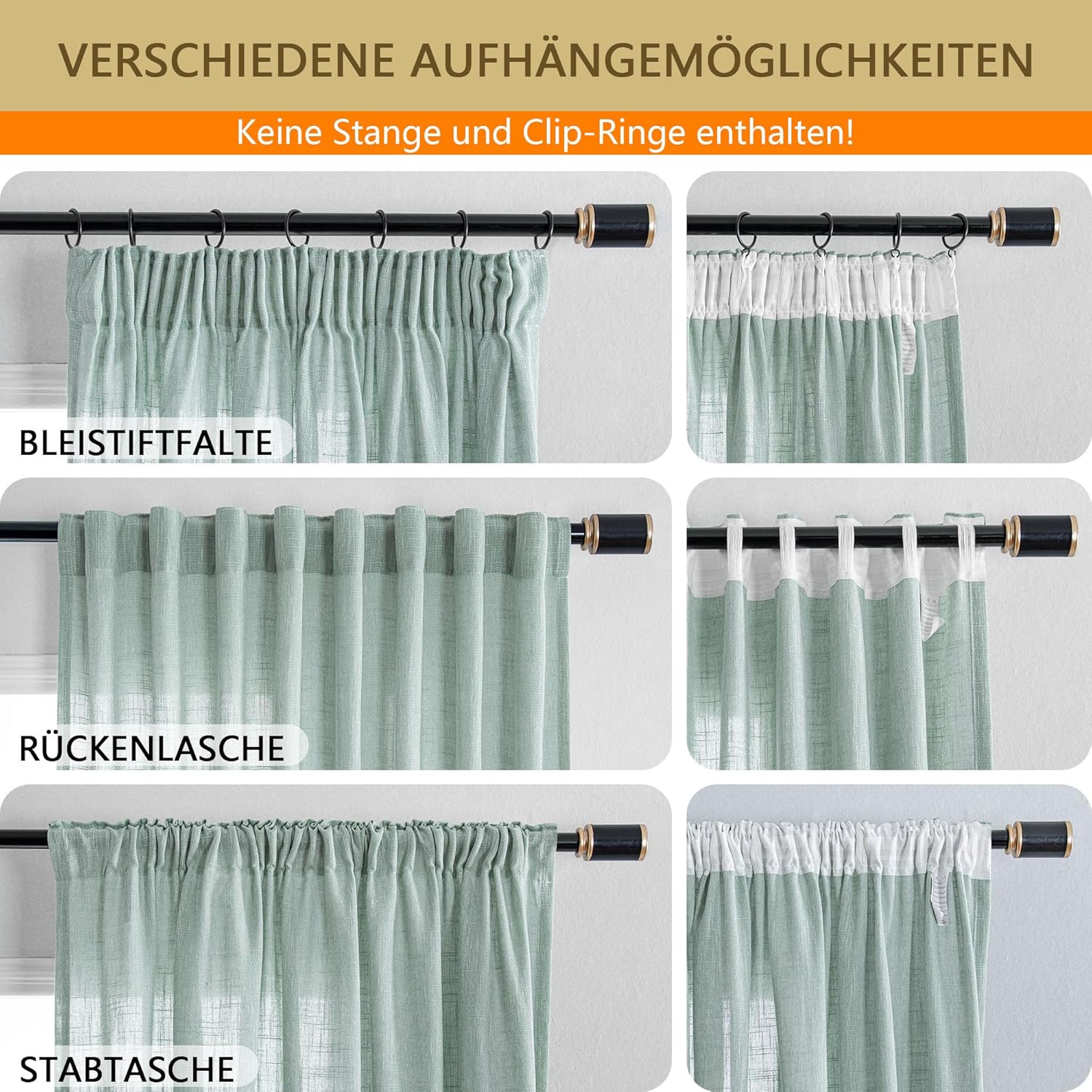 Thumbnail 6 de MYSKY HOME Wohnzimmer-Gardine „Kräuselband“ im 2er-Set (halbtransparent, Leinenoptik) Aqua Blau, H 160 x B 140 cm