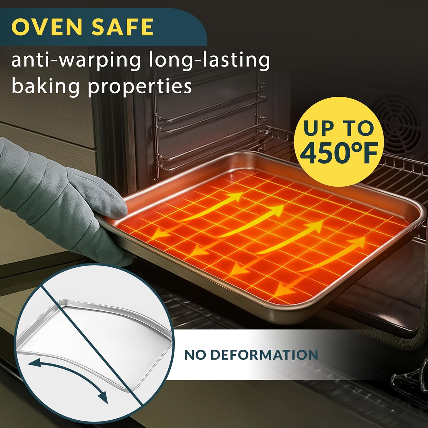 Detalle 1 de Baker’s Signature Stainless Steel Cookie Sheet Pan Set (3-Piece) — Mirror Finish, Non-Stick, BPA Free