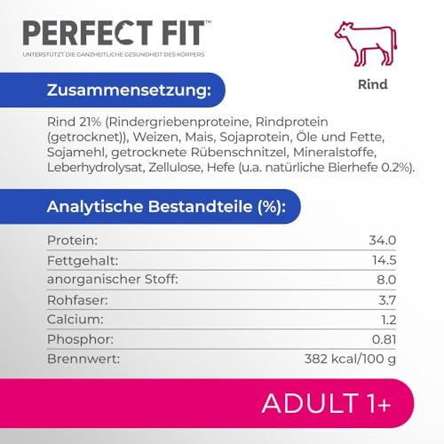 Detalle 2 de PERFECT FIT Adult 1+ Trockenfutter für Katzen 7 kg Rind – Ausgewogene Ernährung für Haut, Fell und Verdauung