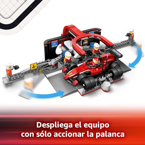 Detalle de LEGO City Parada en Boxes de F1 y Equipo de Mecánicos con Coche Ferrari (60443) — juego de carreras para niños y niñas 6+