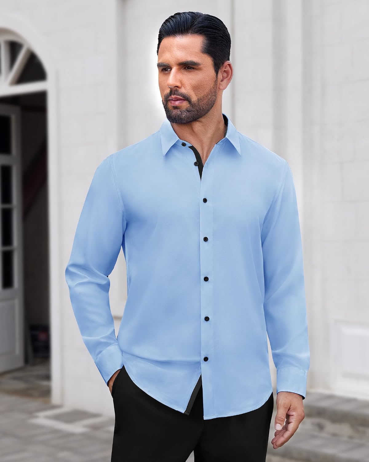 Detalle de J.VER Herren Hemd Langarm Stretch Regular Fit – Bügelleichtes Businesshemd für Hochzeit & Büro