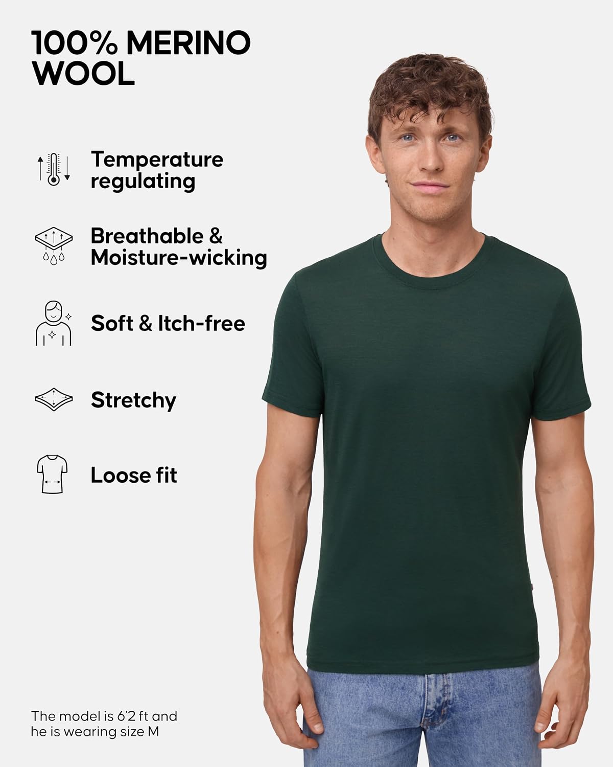 Detalle 2 de DANISH ENDURANCE 100% Merino Wool T-Shirt for Men, Lightweight and Breathable