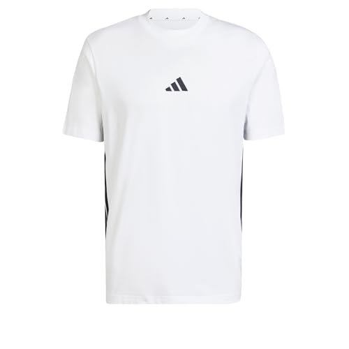 Thumbnail 8 de adidas Uomo Essential Three Stripes Single Jersey camiseta de algodón con tres rayas, cuello redondo (White/Black, L)