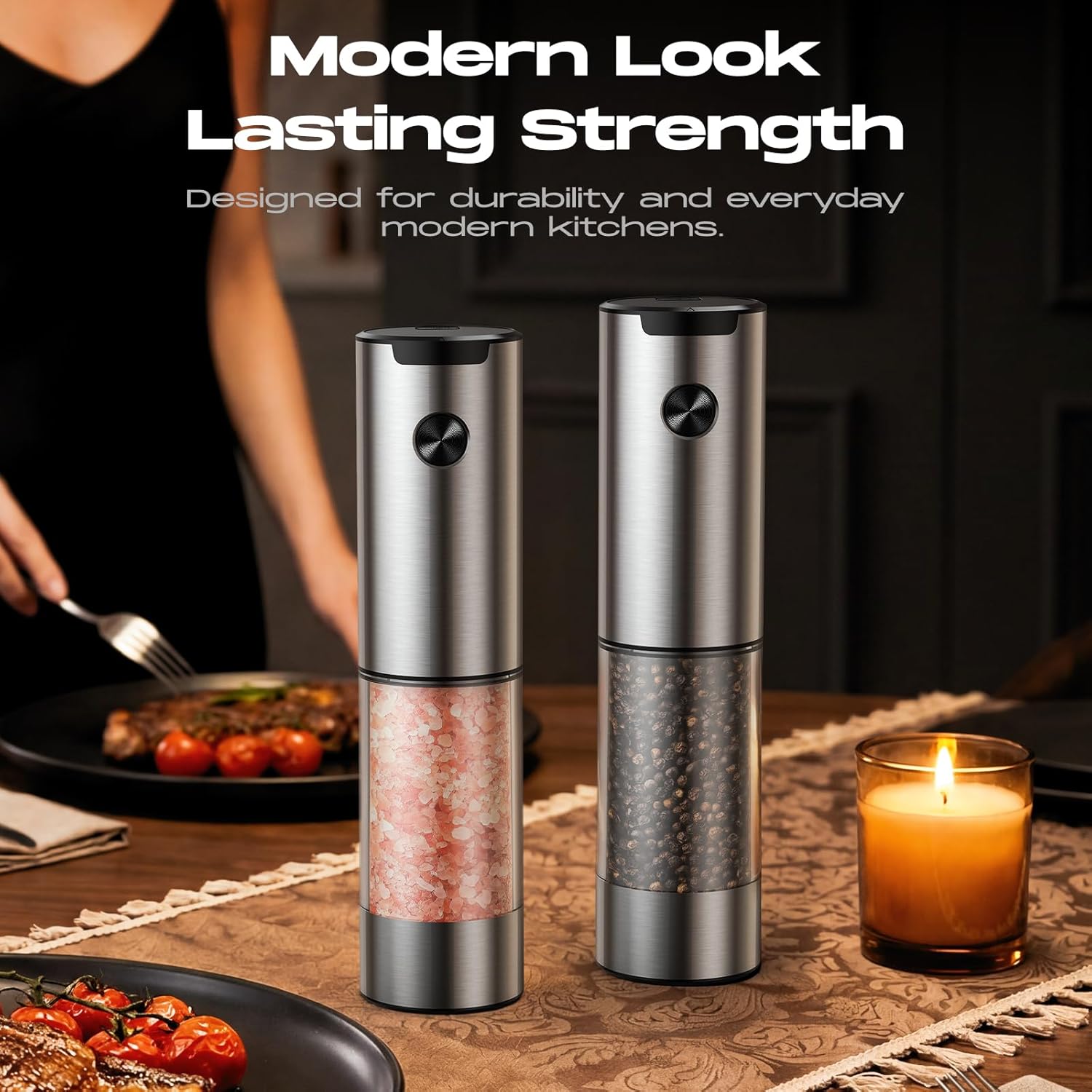 Detalle 2 de ioion KYMQ-43B-H01-BS Electric Salt and Pepper Grinders with LED, 5 Settings