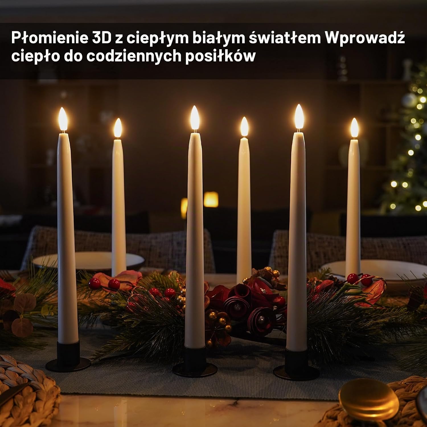 Detalle de Rhytsing TS2032-T6 – 6 białych świec stożkowych LED z timerem, 28 cm