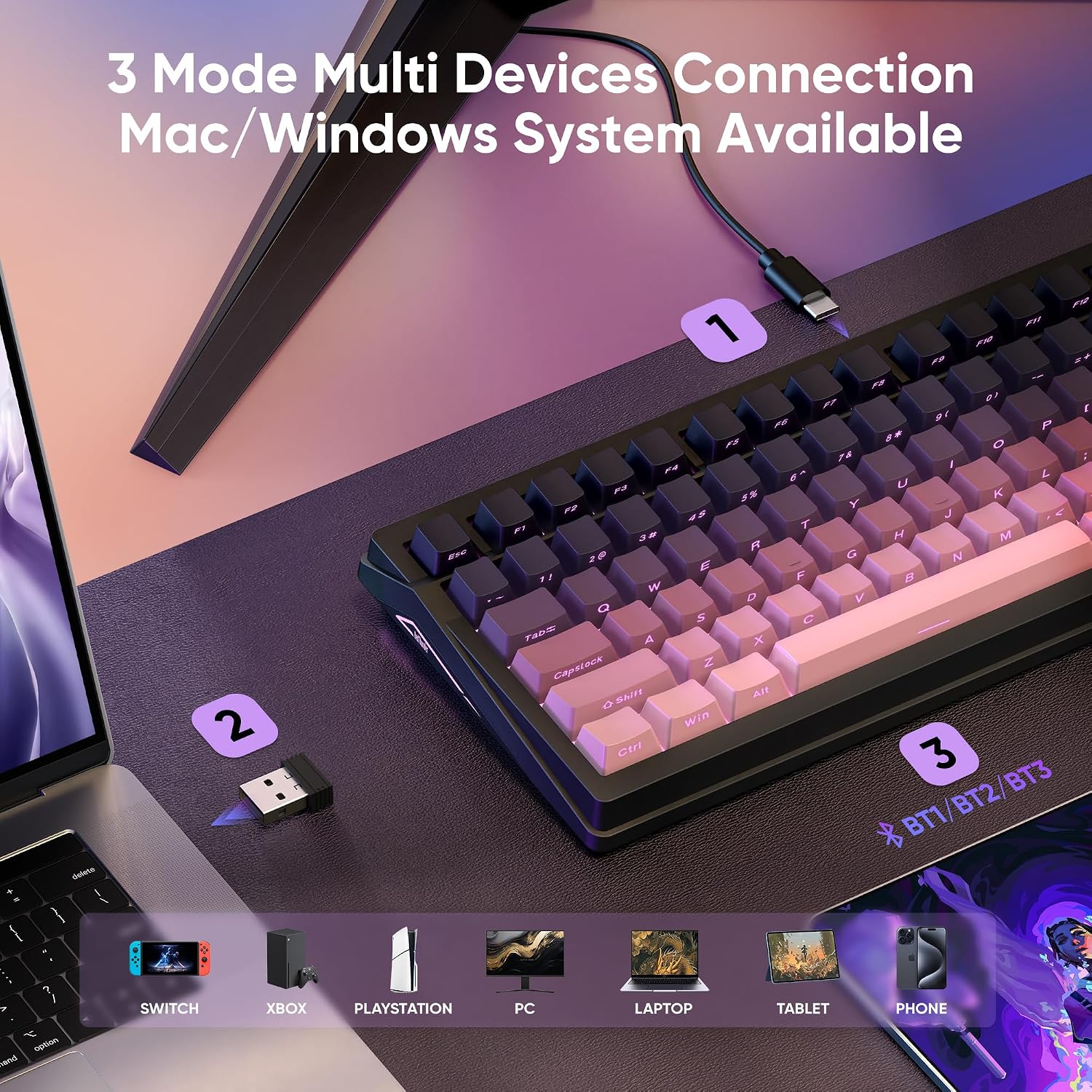 Detalle de RedThunder K95 Wireless Mechanical Keyboard with TFT Screen, Gasket Build, and Hot-Swap Pink Switches