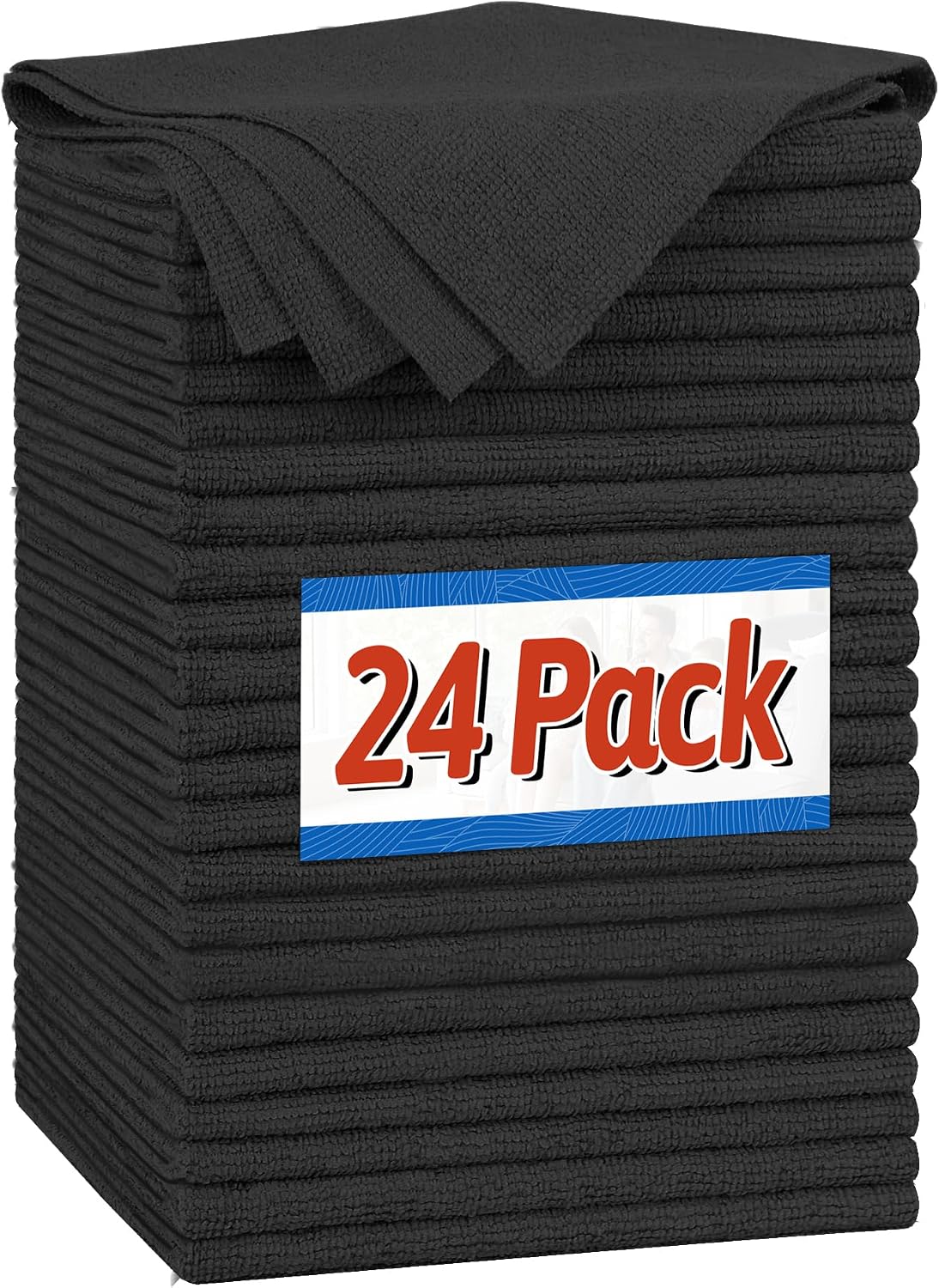 Detalle de FIXSMITH FMJLC04-24BK Microfibre Cleaning Cloths, 24-Pack, Black