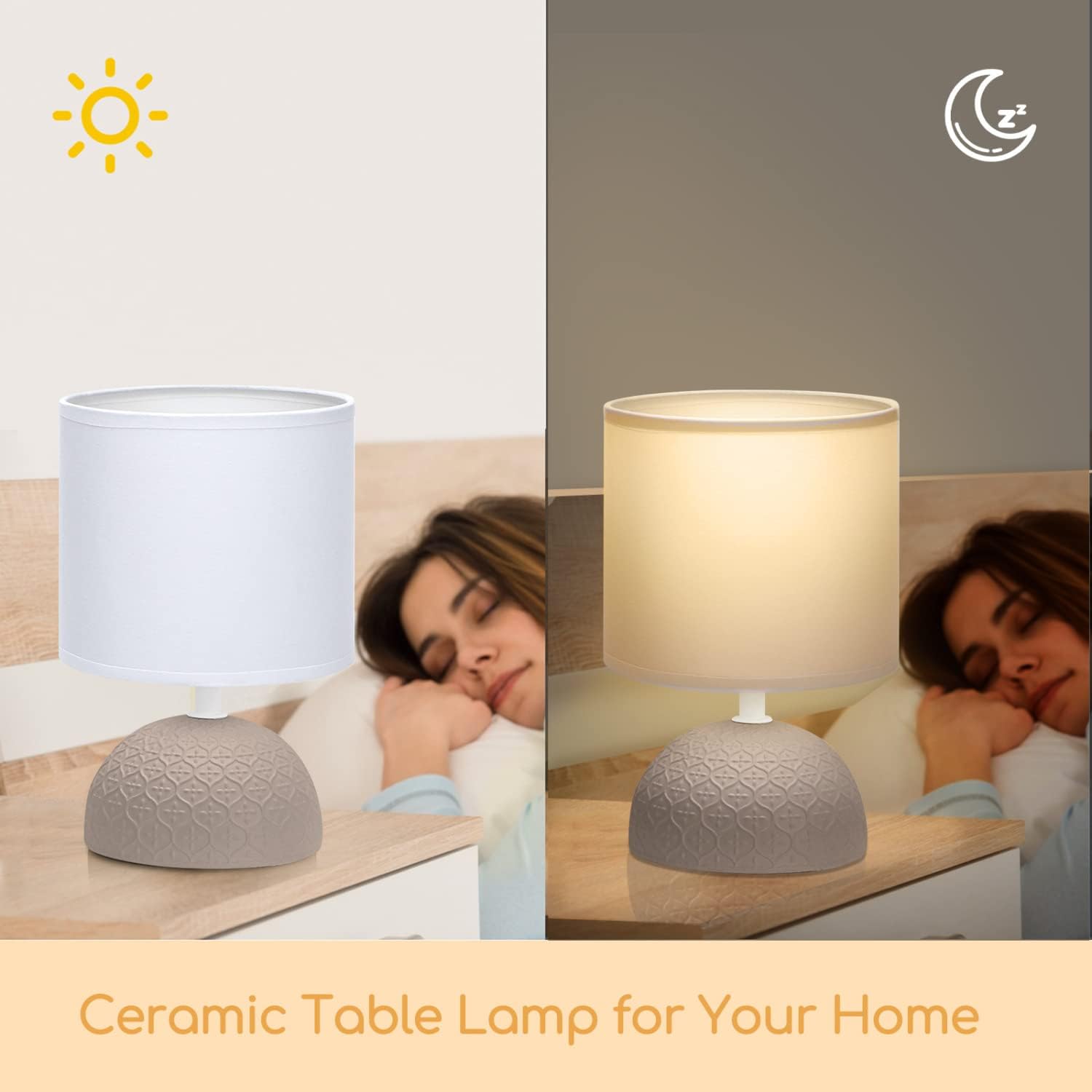 Thumbnail 2 de Aigostar lampada da tavolo in ceramica con paralume in tessuto e attacco E14 (H24 cm, marrone scuro)