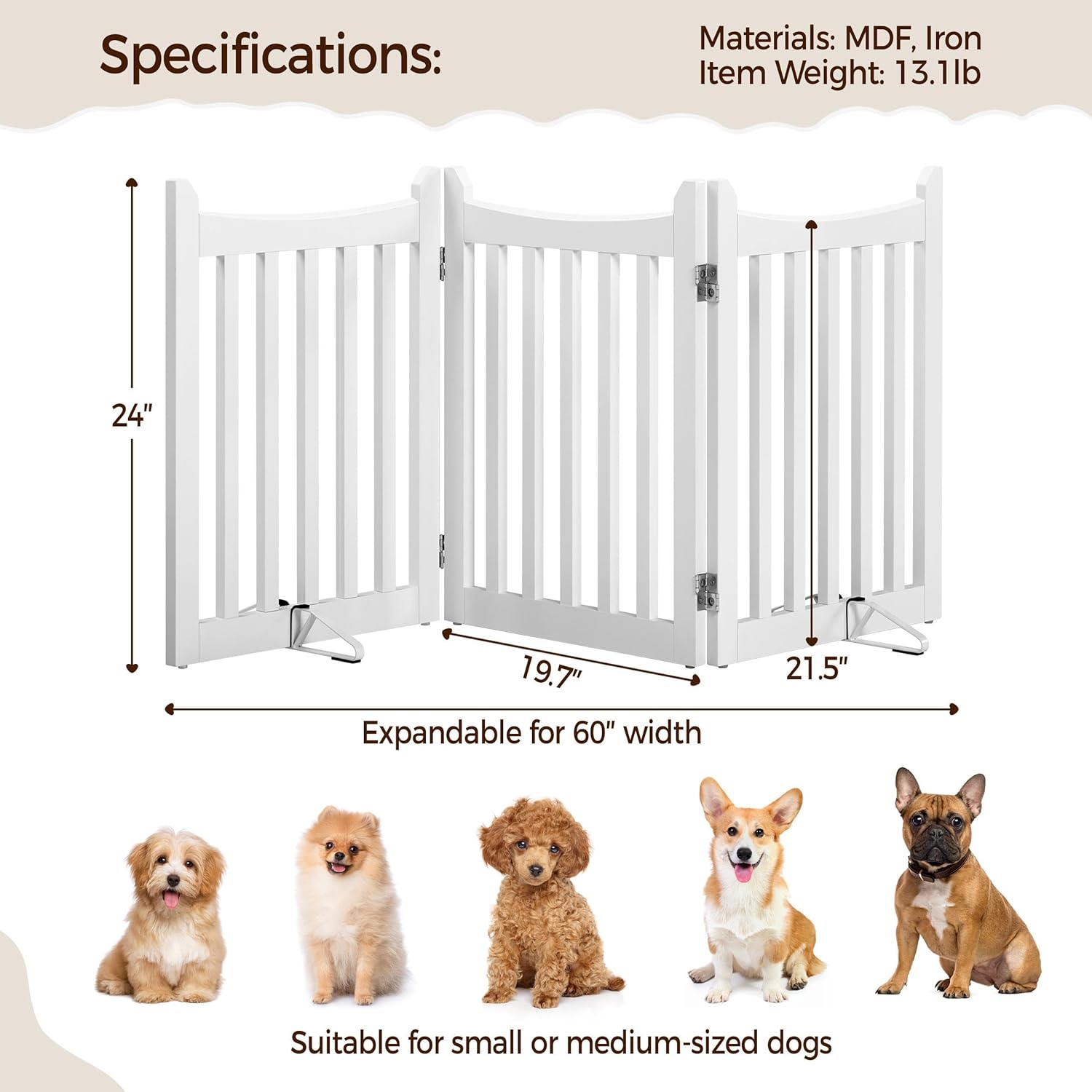 Thumbnail 3 de Yaheetech Wooden 3-Panel Indoor Pet Gate with Freestanding Design