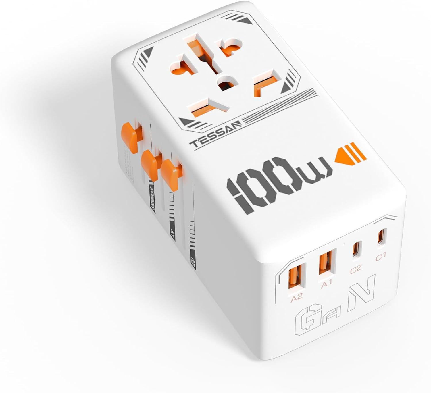Detalle de TESSAN 100W GaN Adattatore Universale da Viaggio: carica 5 dispositivi con una sola presa