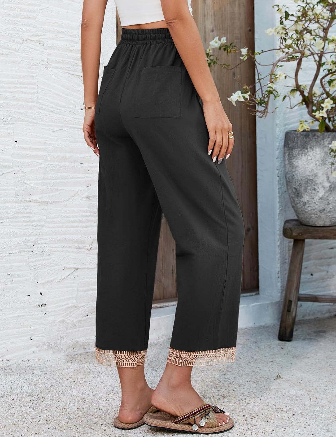 Detalle de UMIPUBO Damen Sommerhose 7/8 aus Baumwolle – leicht, luftig und elastisch