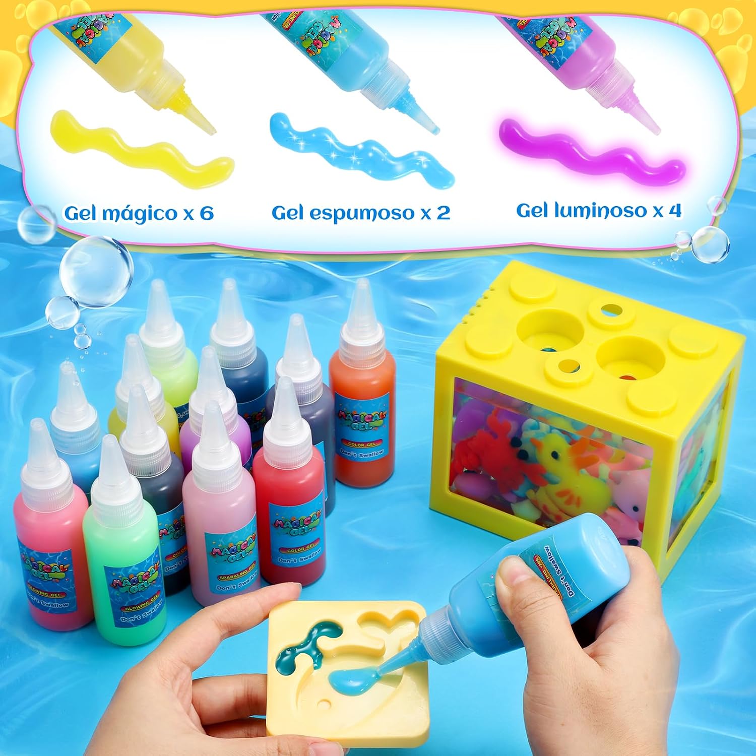 Detalle de Kit de Gel con Criaturas Marinas LED y Acuario Mini para Niños 4-9 años — iKidiki