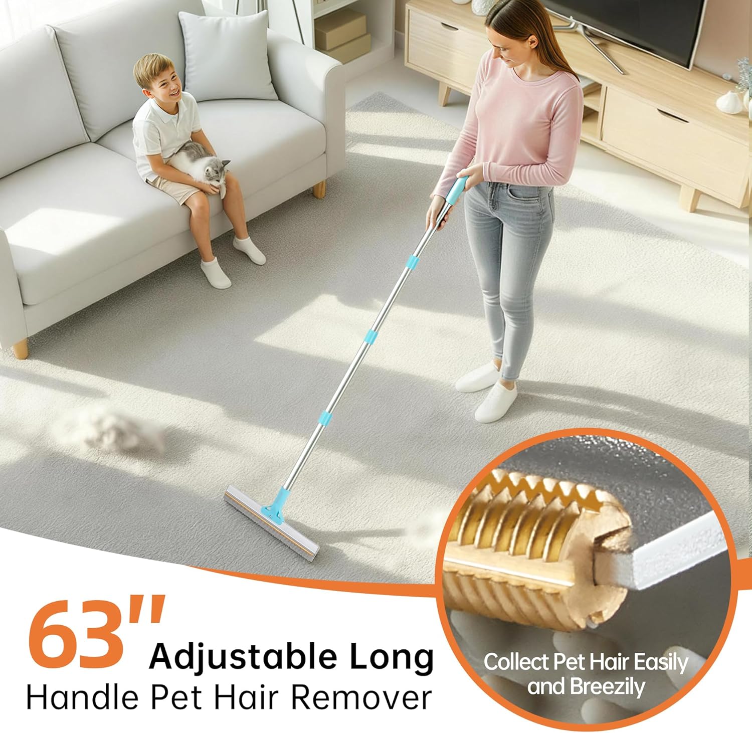 Detalle 2 de Halucky Carpet Rake 63" for Pet Hair