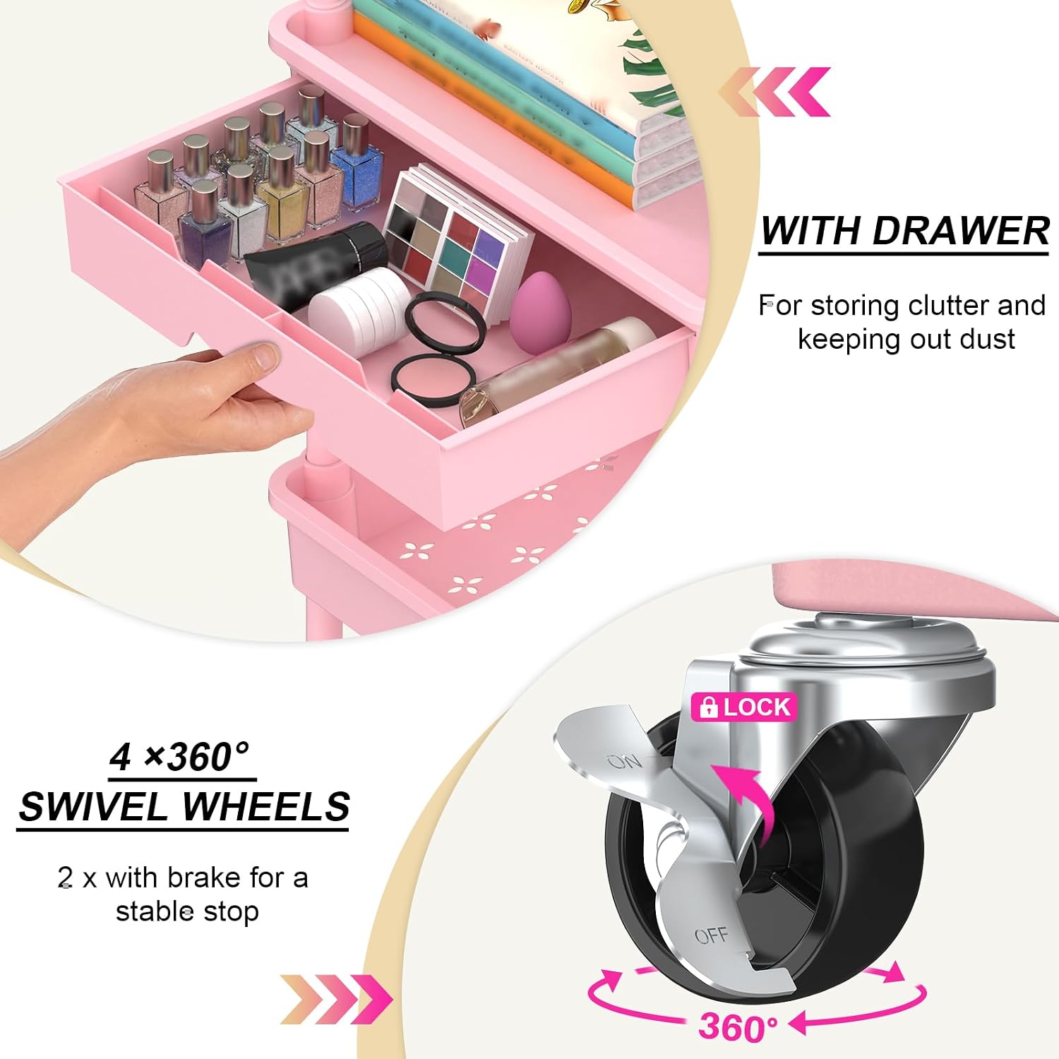 Detalle 2 de Goovilla 4-Tier Rolling Utility Cart with Drawer ๐