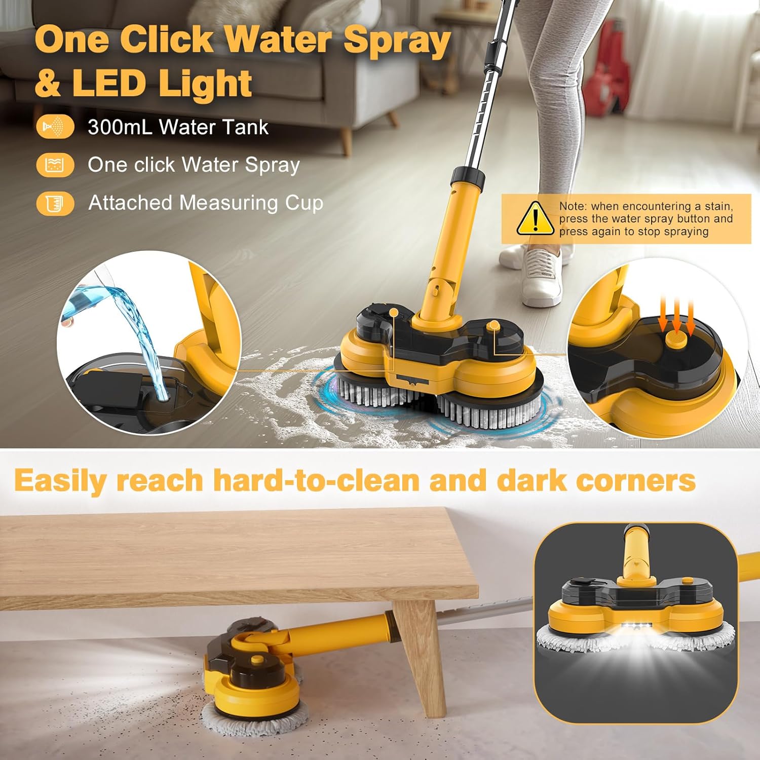 Detalle de Cordless Electric Mop for Dewalt 20V Battery (NO Battery) – 2-in-1 Spin Mop & Floor Scrubber with LED Light