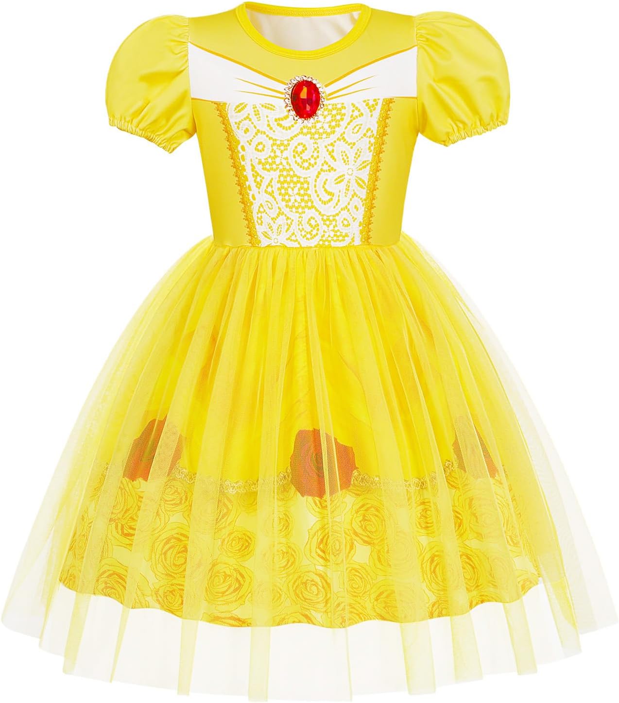 Detalle de Benylion Girls’ Princess Tulle Dress with Puff Sleeves and 3D Diamond Print