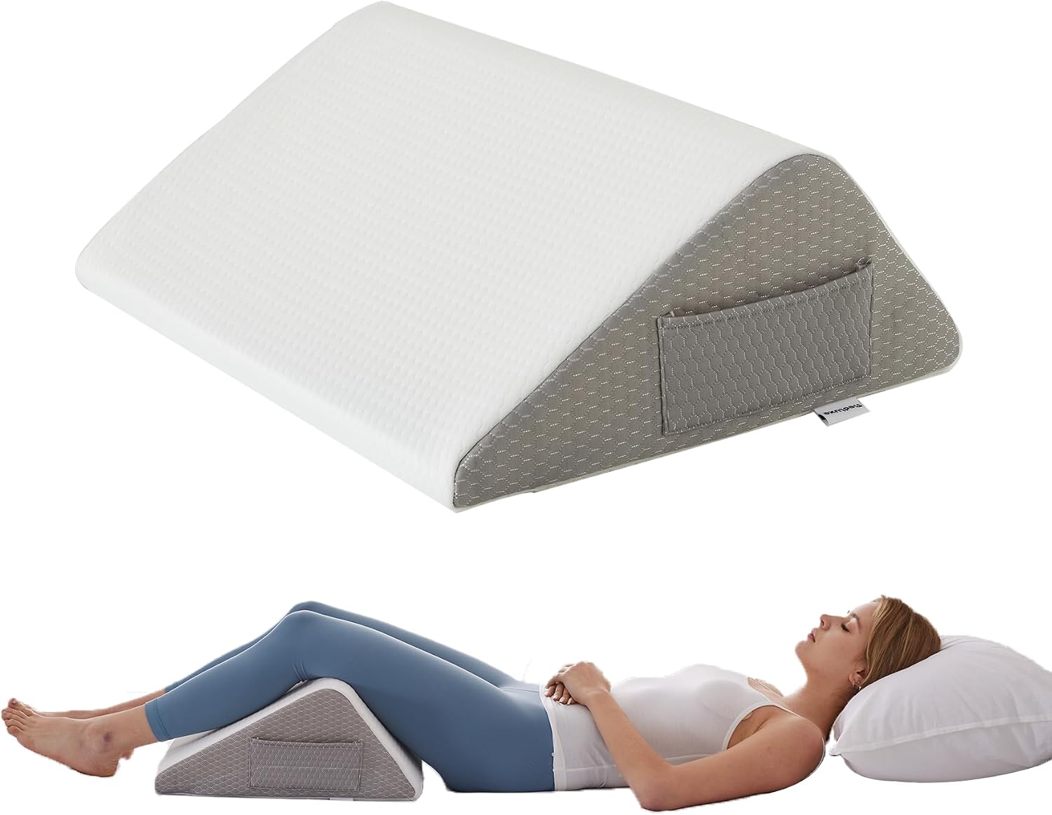 Bedluxe BD20230812AGESJX-DMR-FX Knee Wedge Pillow, Memory Foam, Side Pockets