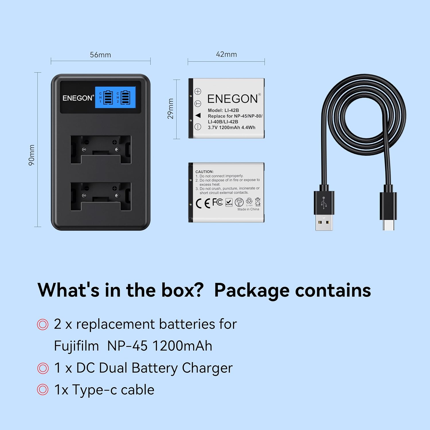 Thumbnail 6 de ENEGON Batterie NP-45 NP-45A NP-45B NP-45S (2-Pack) avec Chargeur pour Fujifilm INSTAX Mini 90 - Kit Compatible
