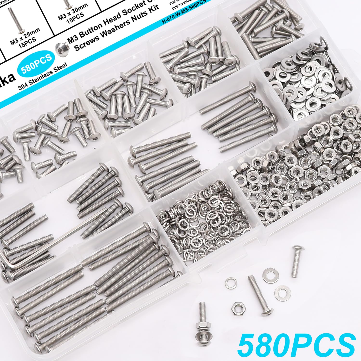 Thumbnail 4 de Bemaka 580-Piece M3 Screw Kit, 304 Stainless Steel, 8 Lengths & Hex Wrench