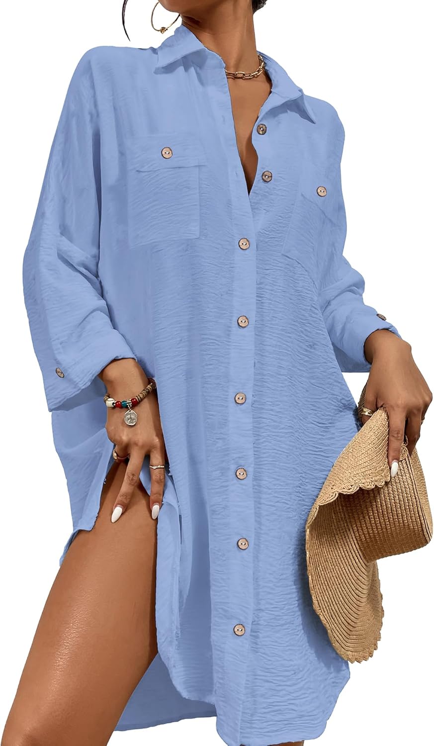 Thumbnail 5 de Bsubseach Women’s Modern Swimsuit Cover-Up Button-Down Blouse Dress Top