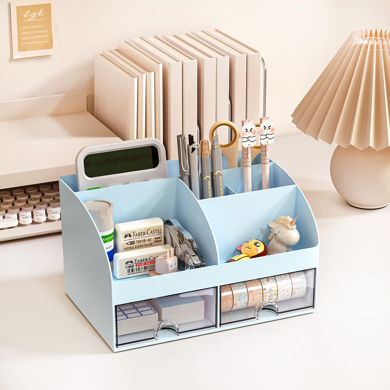 Detalle de COMFYROOM Desktop organizer Desk Organizer with 6 Compartments and 2 Drawers