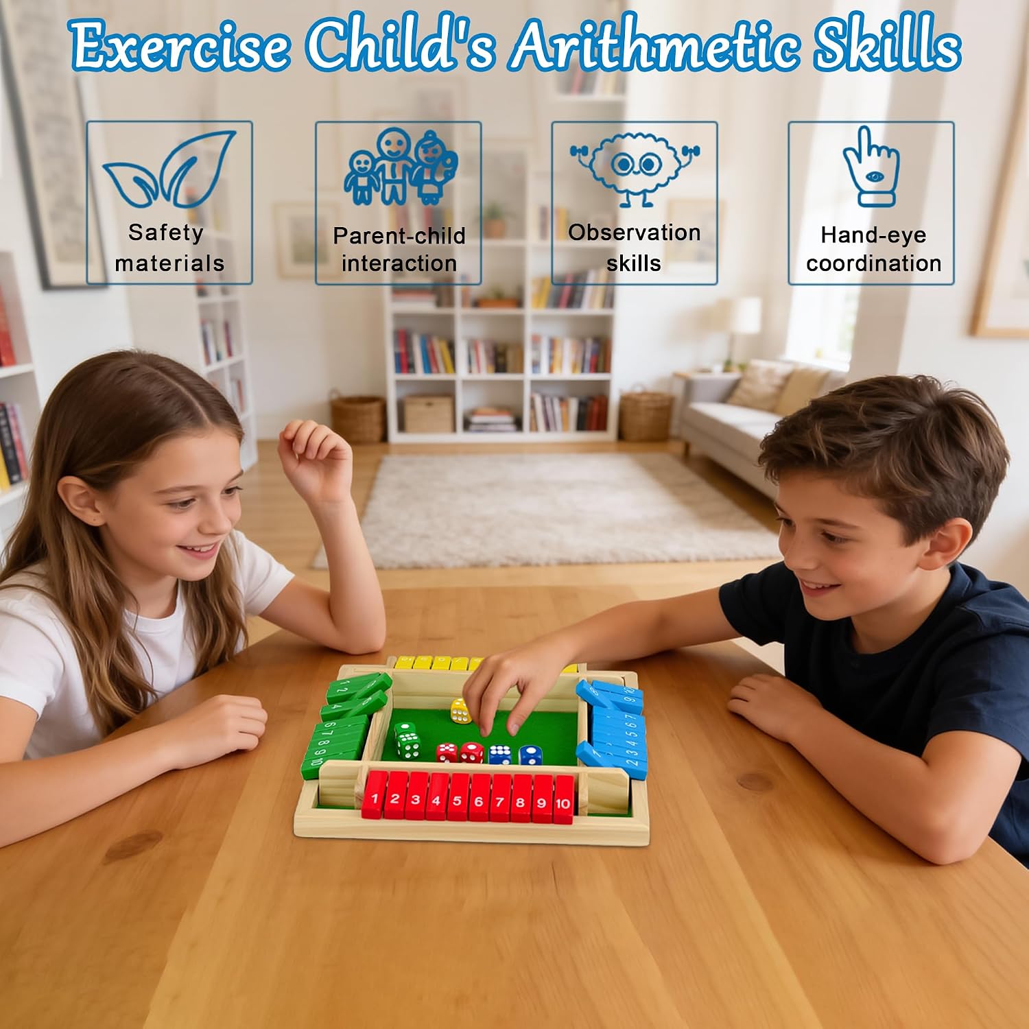 Detalle de VingaHouse Shut the Box Game for 4 Players (wooden family travel dice board game)