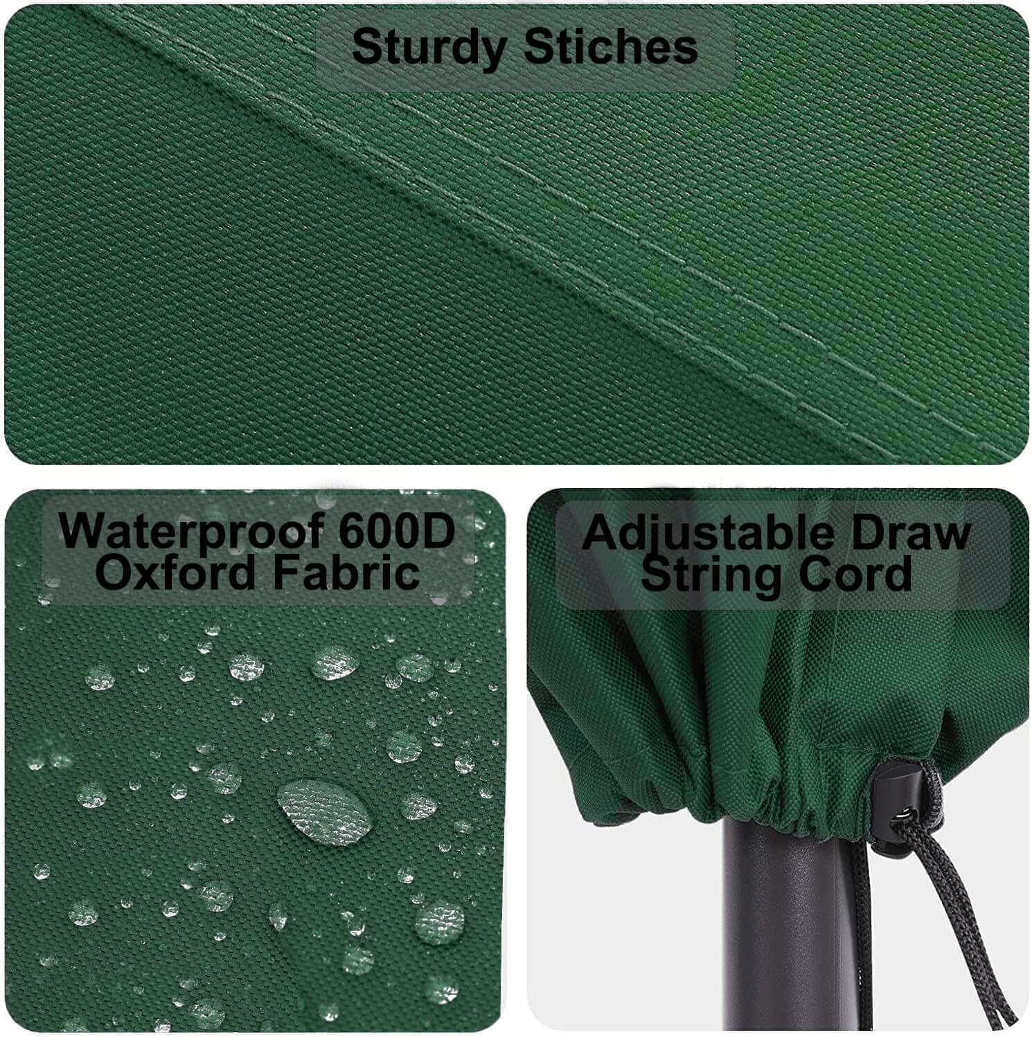 Detalle 2 de RICHIE Heavy-Duty 600D Oxford Garden Parasol Cover (Waterproof, 2–3m Round Parasols, No Zip) – Green