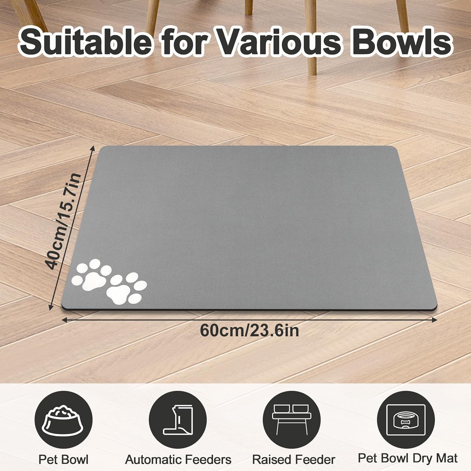 Thumbnail 6 de Mavicen Pet Feeding Mat 40 × 60cm: Absorbent, Non-Slip, and Pet-Friendly Paw Pattern