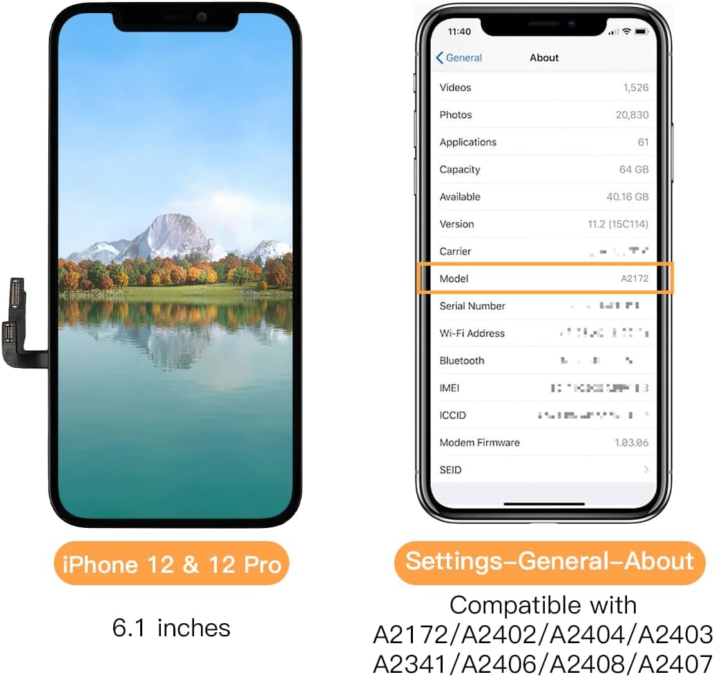 Detalle 2 de bokman iPhone 12/12 Pro LCD Screen Replacement Display Assembly (Model A2403, A2172, A2402, A2404)