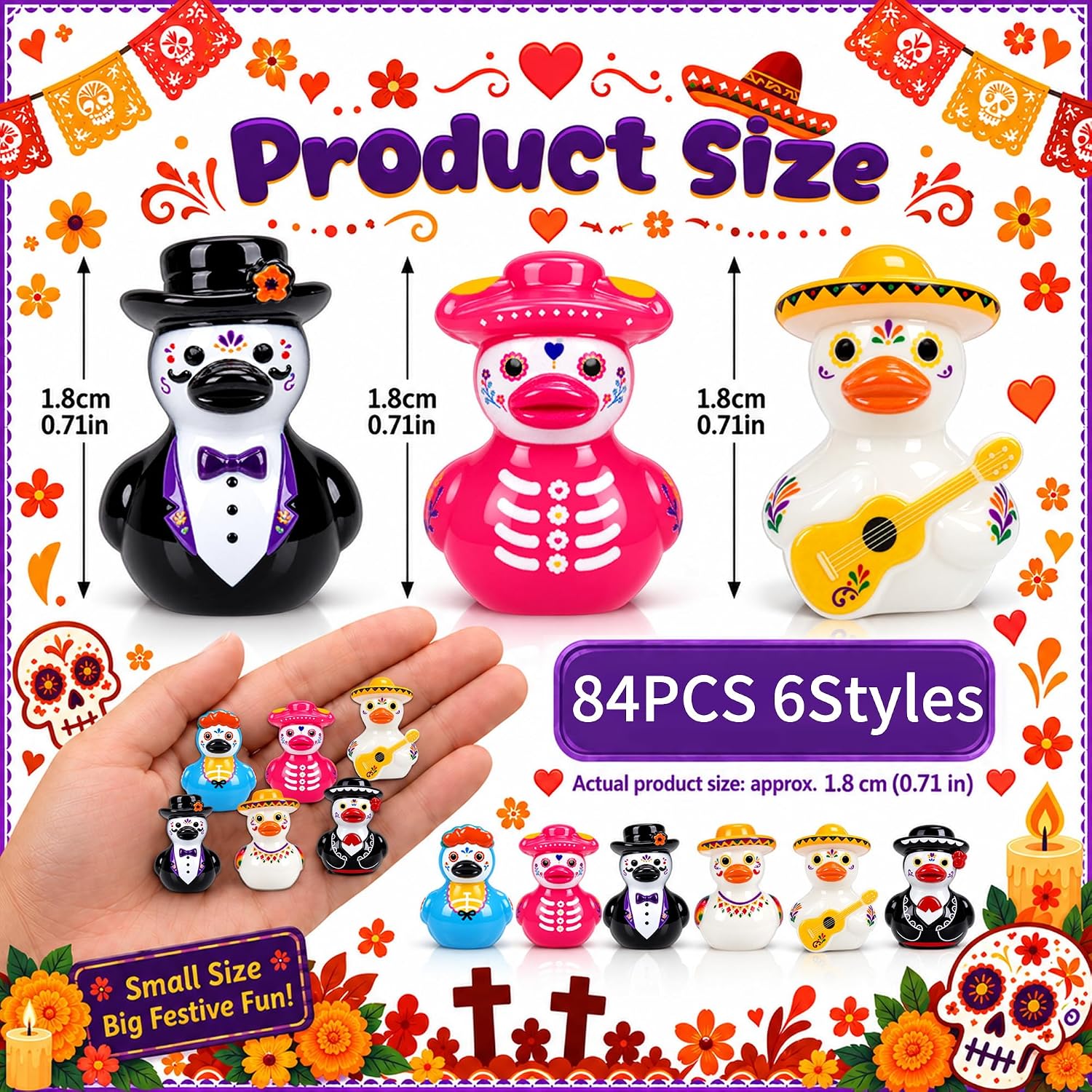 Detalle de Day of the Dead Mini Resin Duck Figurines, 84-Piece Set in 6 Styles
