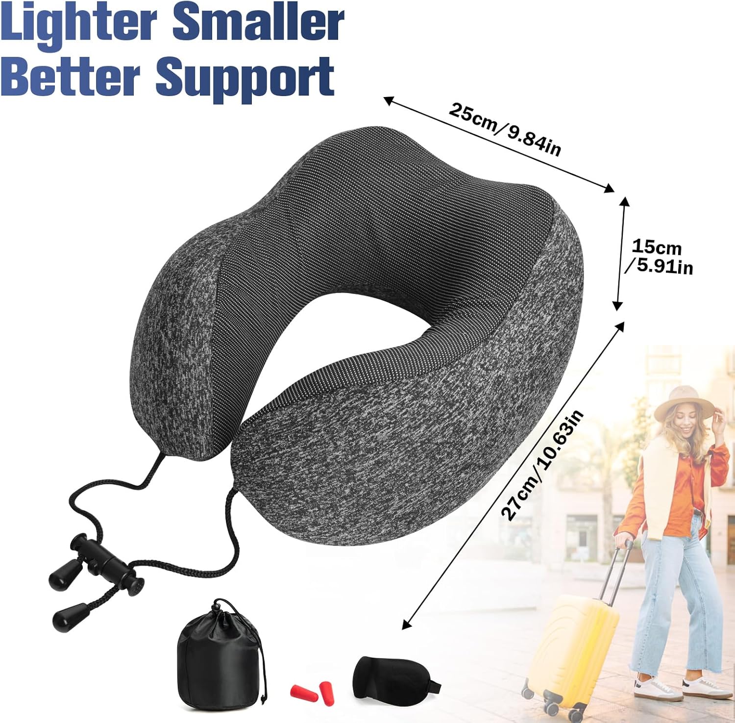 Thumbnail 1 de XXXFLOWER Travel Neck Pillow with Memory Foam – Dark Grey