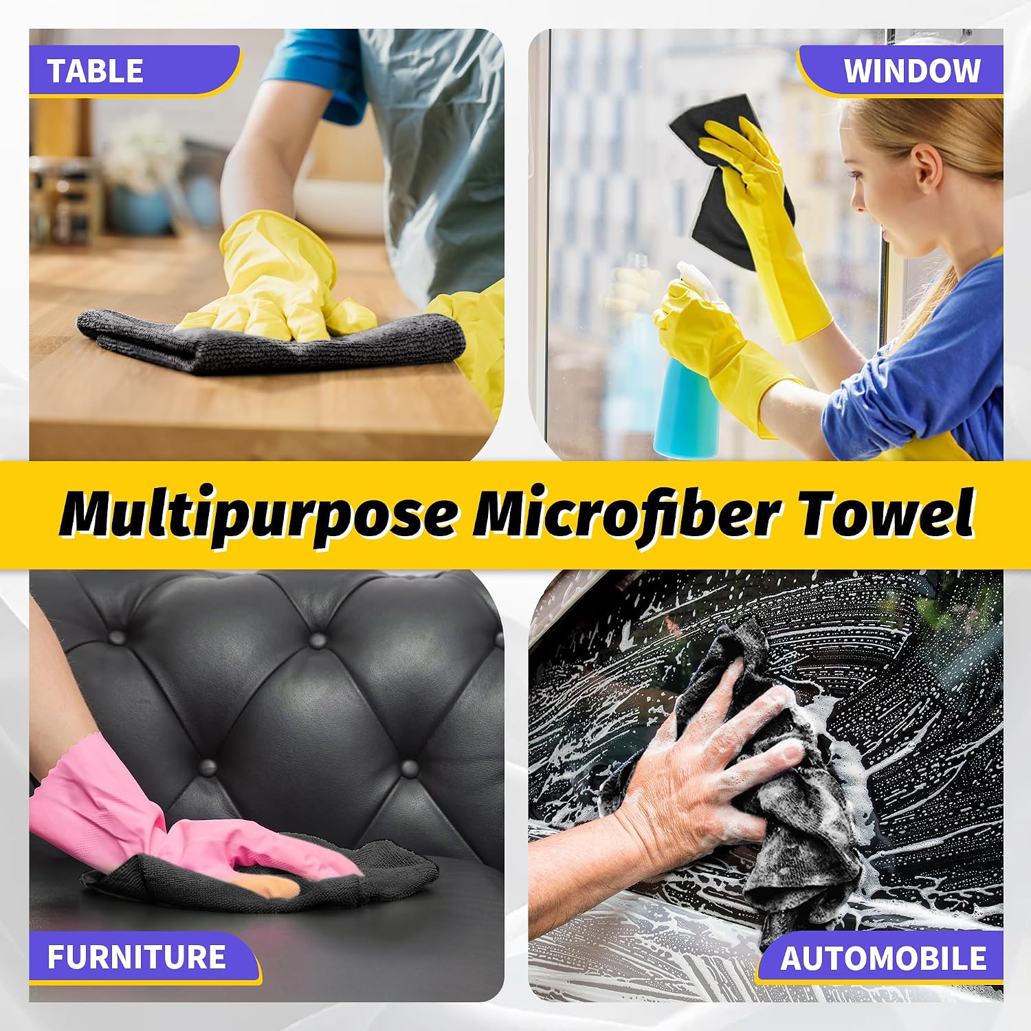 Thumbnail 6 de HOMERHYME HR25E-ST150PC-BK Microfiber Cleaning Cloths, 150-Pack, Black