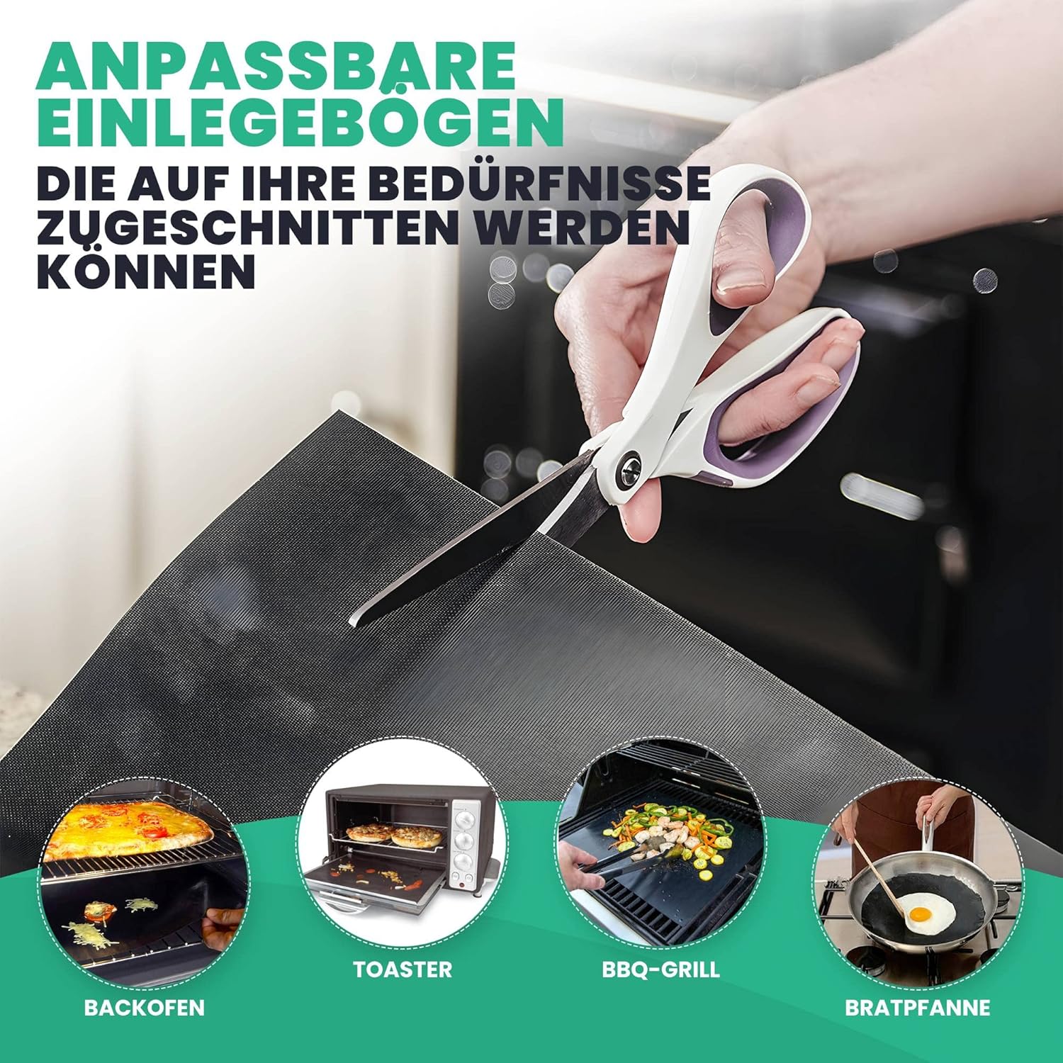 Thumbnail 3 de Lukata Untere Backofen-Abdeckmatte-Set mit Spachtel & Bürste (3-teilig) – wiederverwendbare Antihaft-Backofenmatten aus Fiberglas