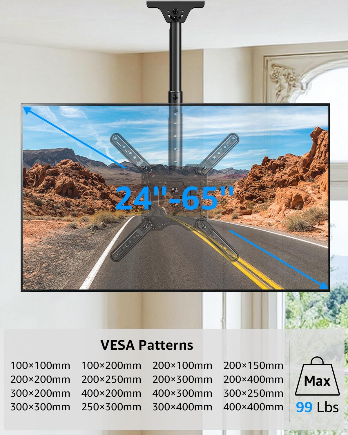 Thumbnail 5 de MOUNTUP MU0039 Ceiling TV Mount for 24''–65'' TVs with Full Motion and Height Adjustment