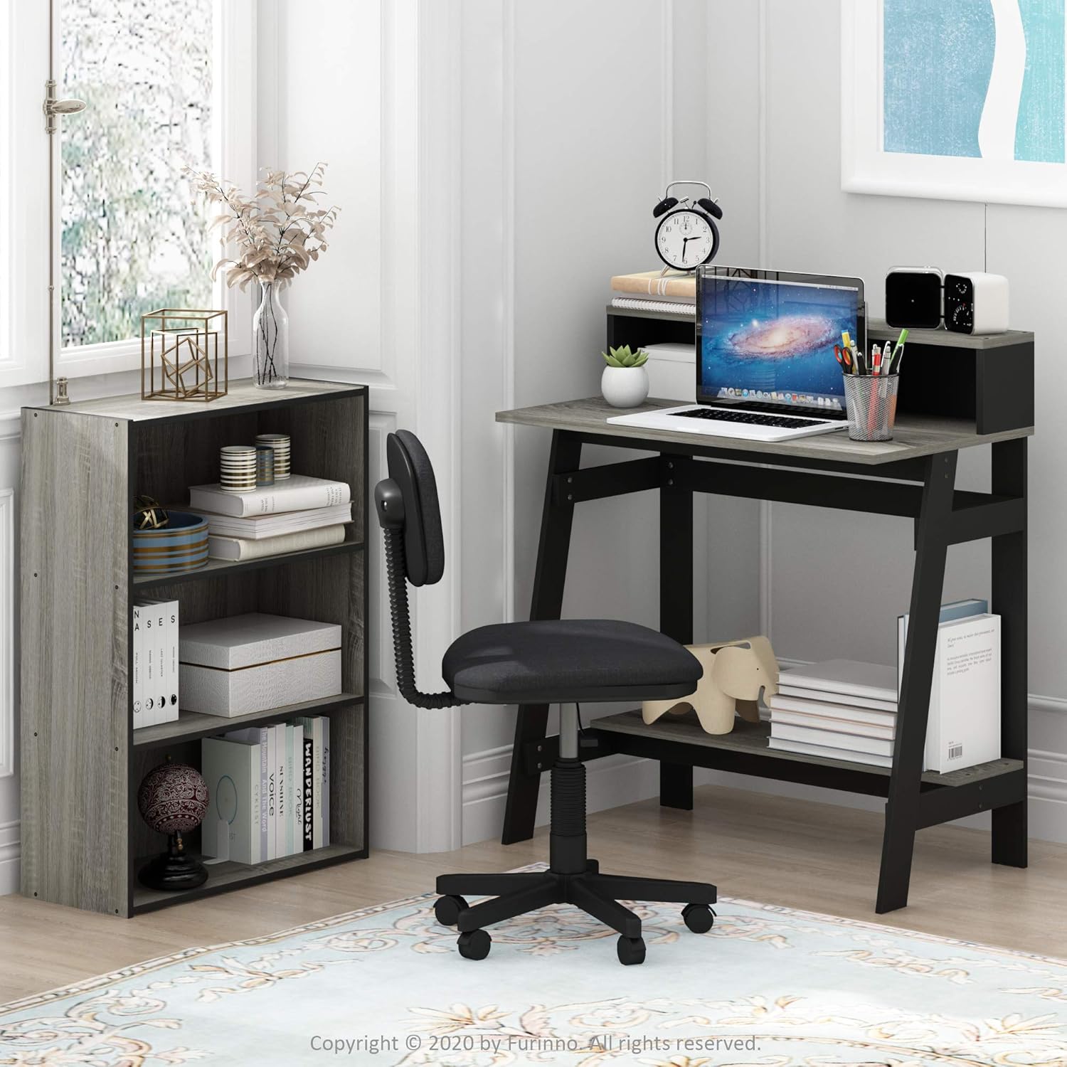 Thumbnail 6 de Furinno Simplistic A-Frame computer desk in Black & French Oak