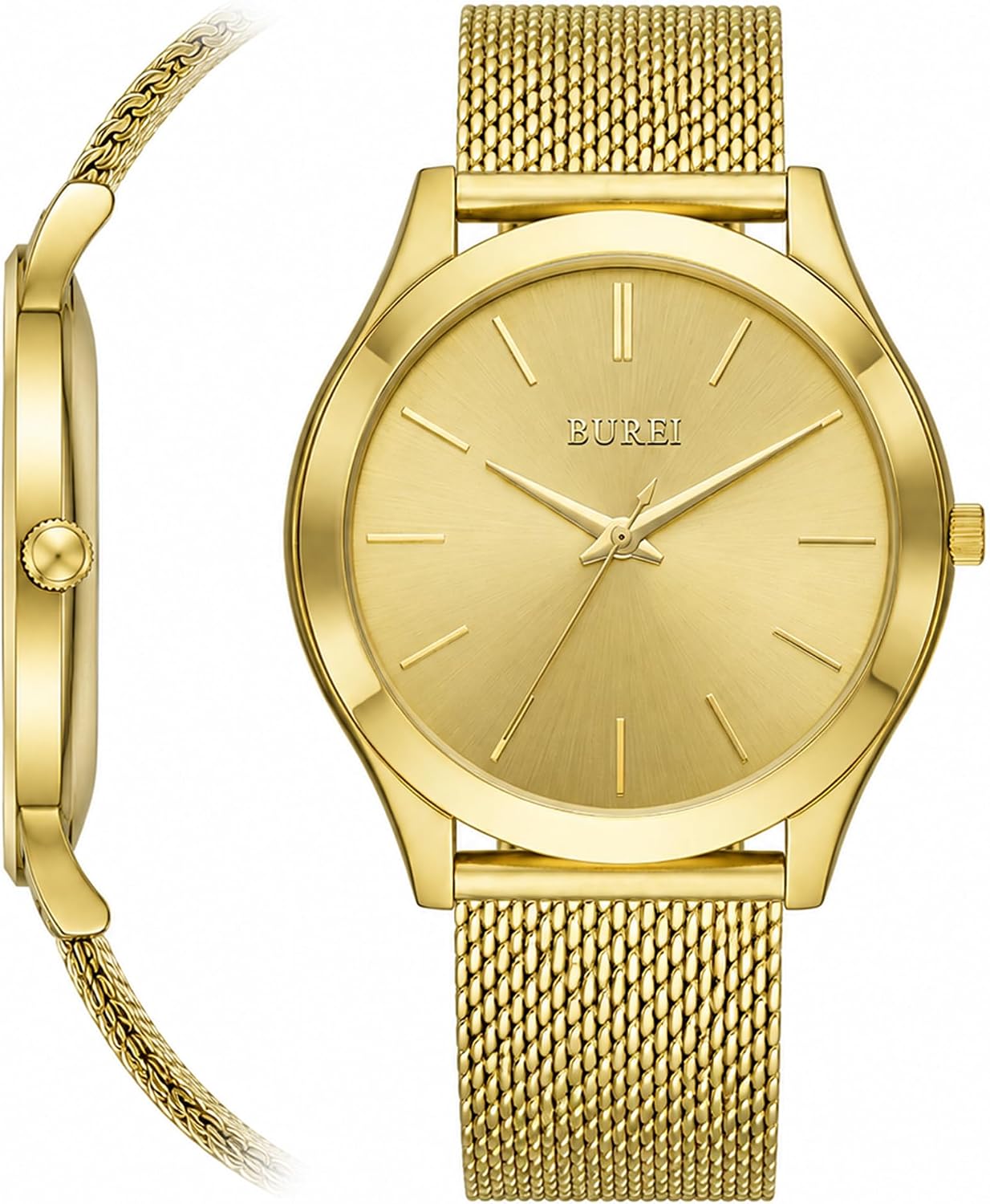 Detalle de BUREI Montre Homme Chronographe Classique – Cadran Blanc, bracelet cuir & acier inoxydable