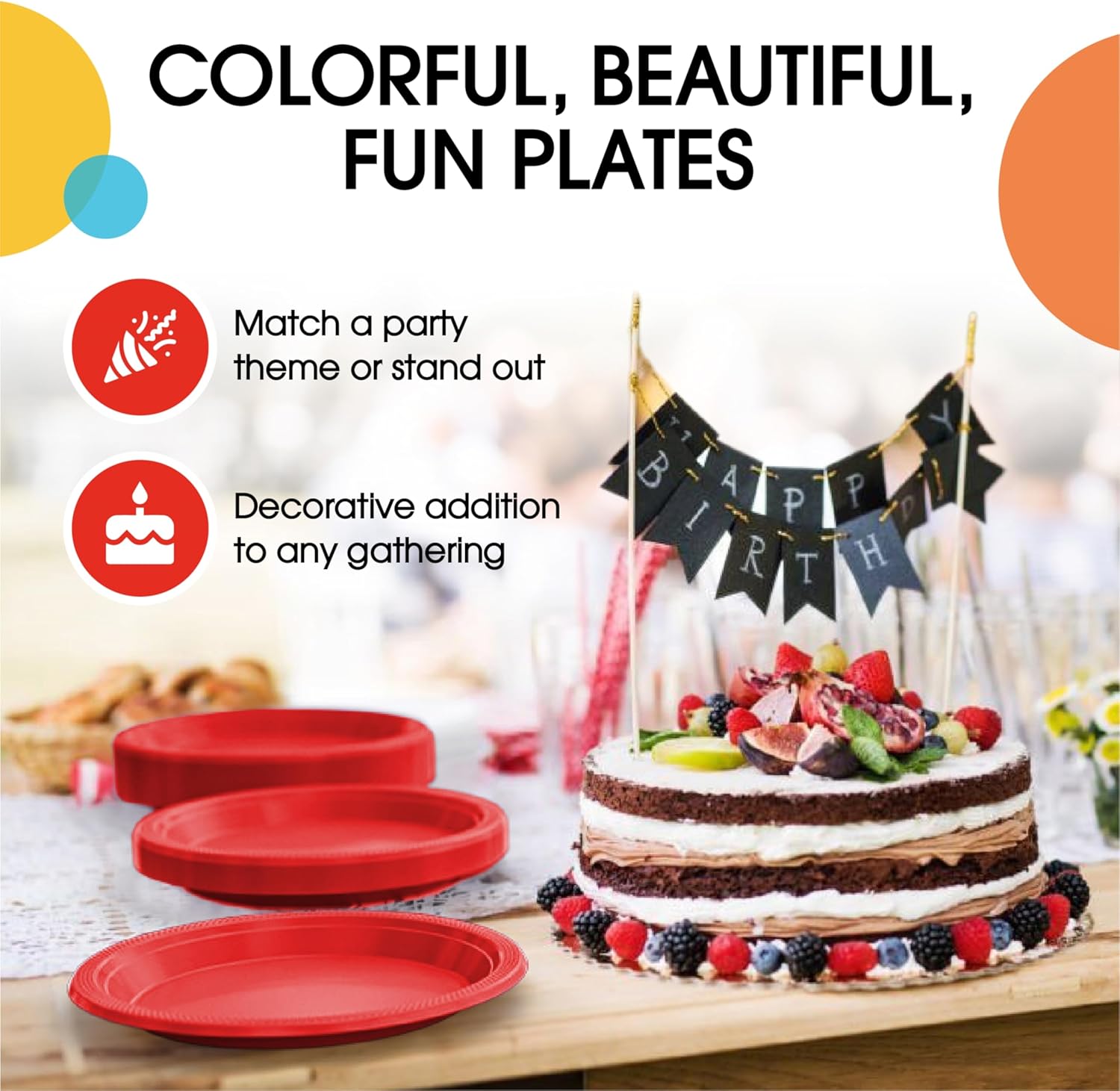Thumbnail 4 de Exquisite Party Solids Red 7-Inch Heavy Duty Disposable Plates (50 Ct) - Red Plastic Dessert Plates