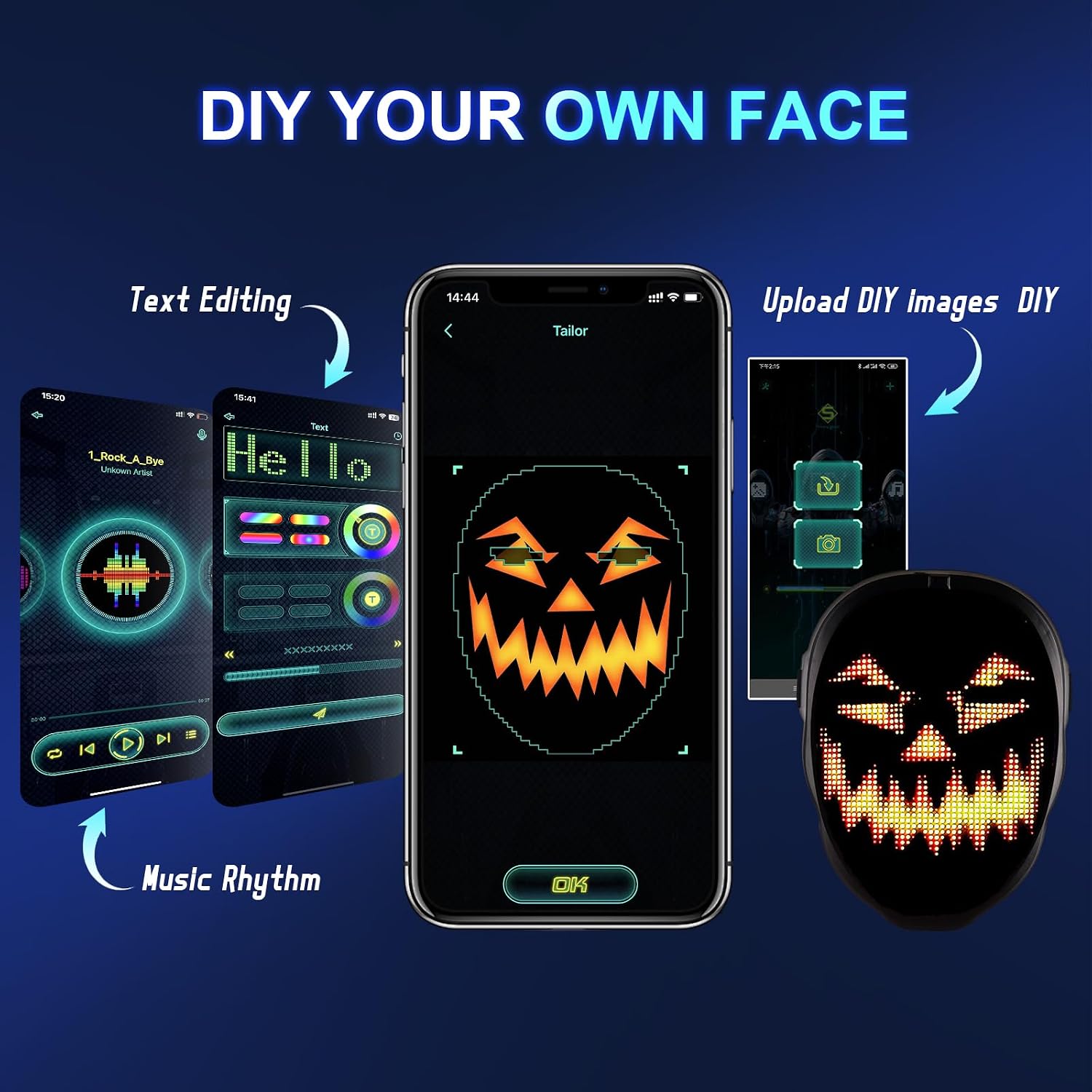 Detalle 1 de Gootus Customizable LED Halloween Mask with App and Gesture Control