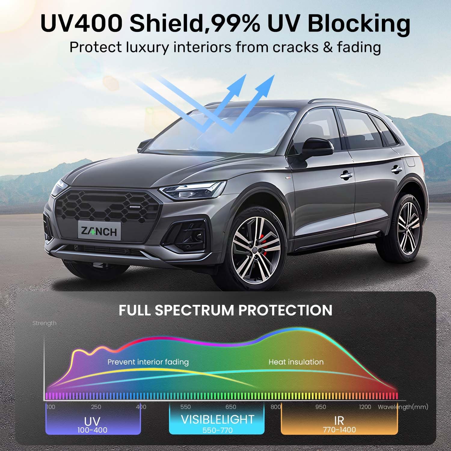 Thumbnail 2 de 2025 Upgraded Zanch Car Front Windshield Sun Shade (UV400, Heat Reduction, Foldable) — 64" x 32" for Sedans & Mini SUVs