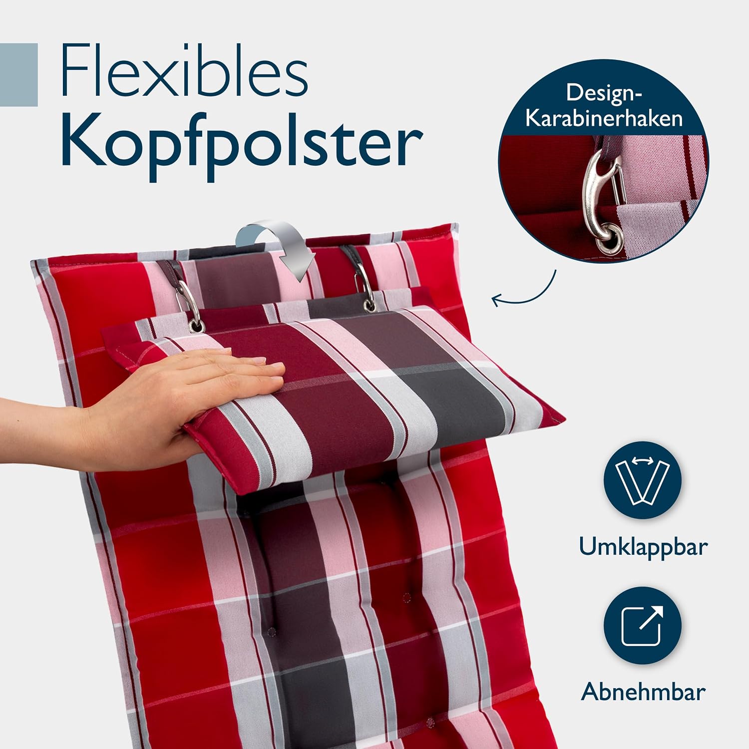 Detalle 2 de Beautissu 7er Set Premium Hochlehner Auflage Kopfpolster 120x50cm Sun-HL – 8 cm Dick, rutschfest, UV-beständig
