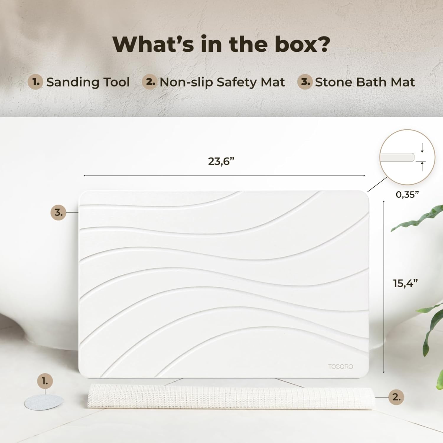 Detalle 1 de TOSORO Stone Bath Mat, Diatomaceous Earth