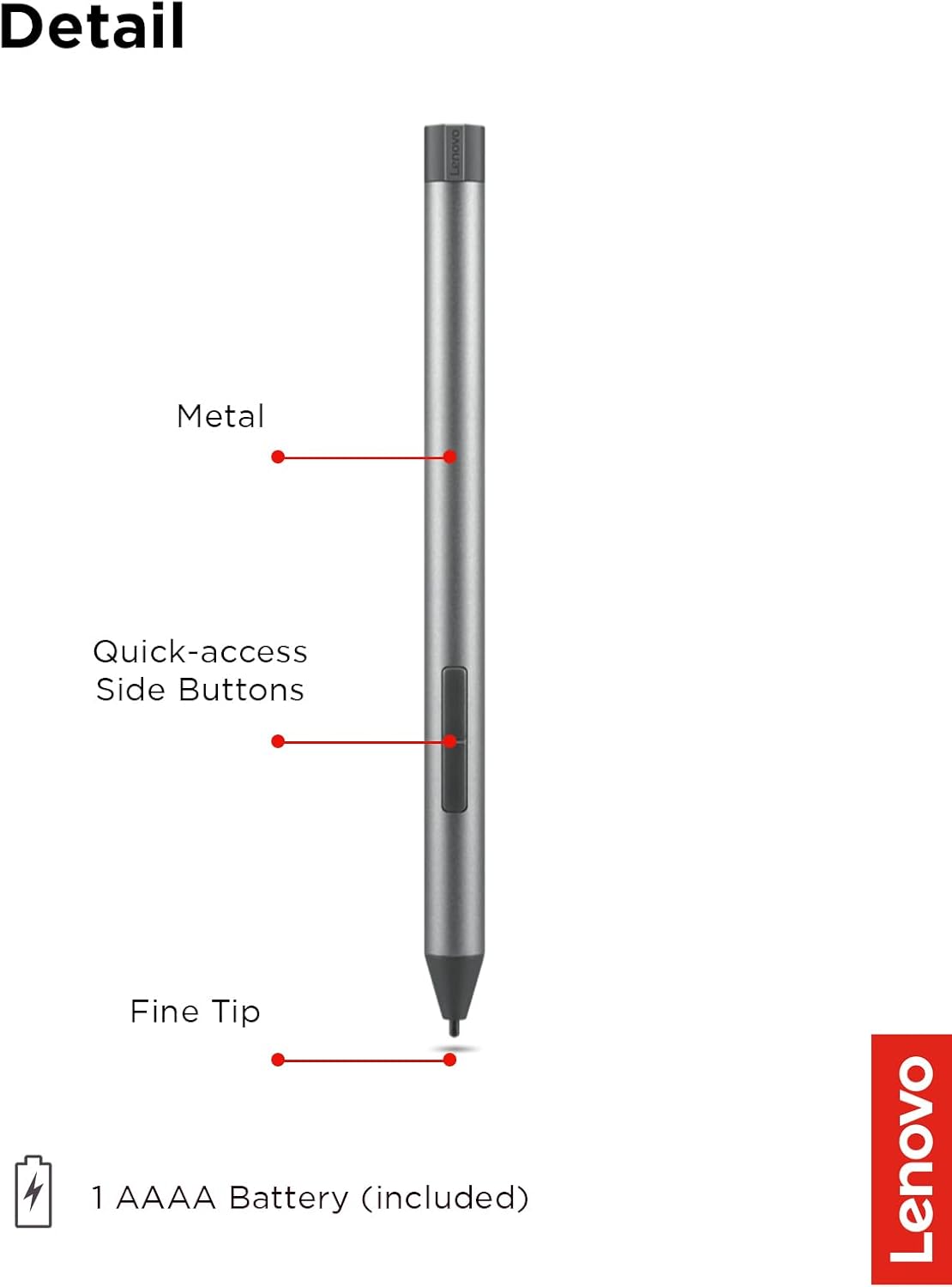 Detalle de Lenovo 4X81H95633 Digital Pen 2, 4,096 pressure levels, grey