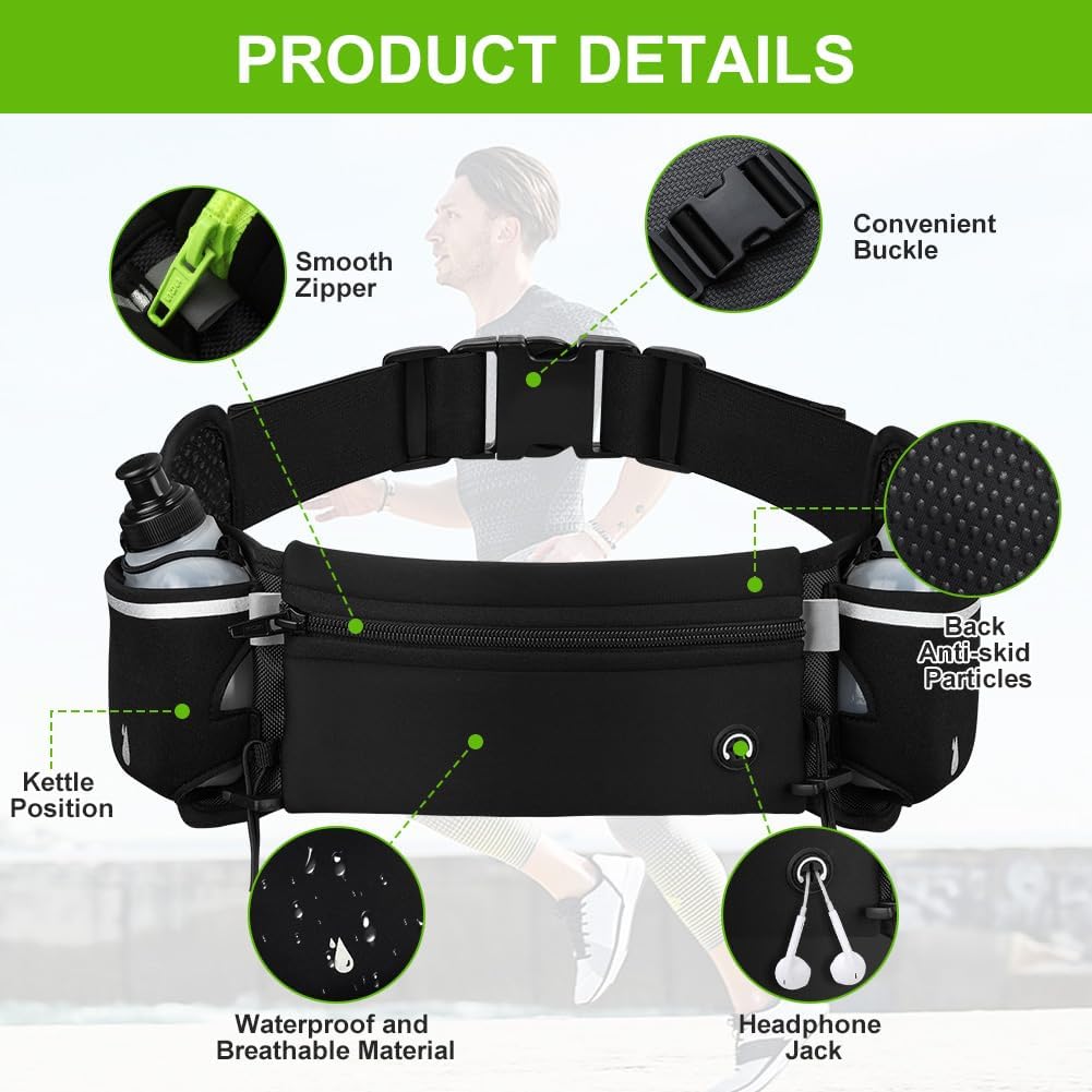Thumbnail 3 de Flintronic Ceinture Running - Sac Banane Sport Belt avec 2 gourdes, hydratation réglable et rangement smartphone