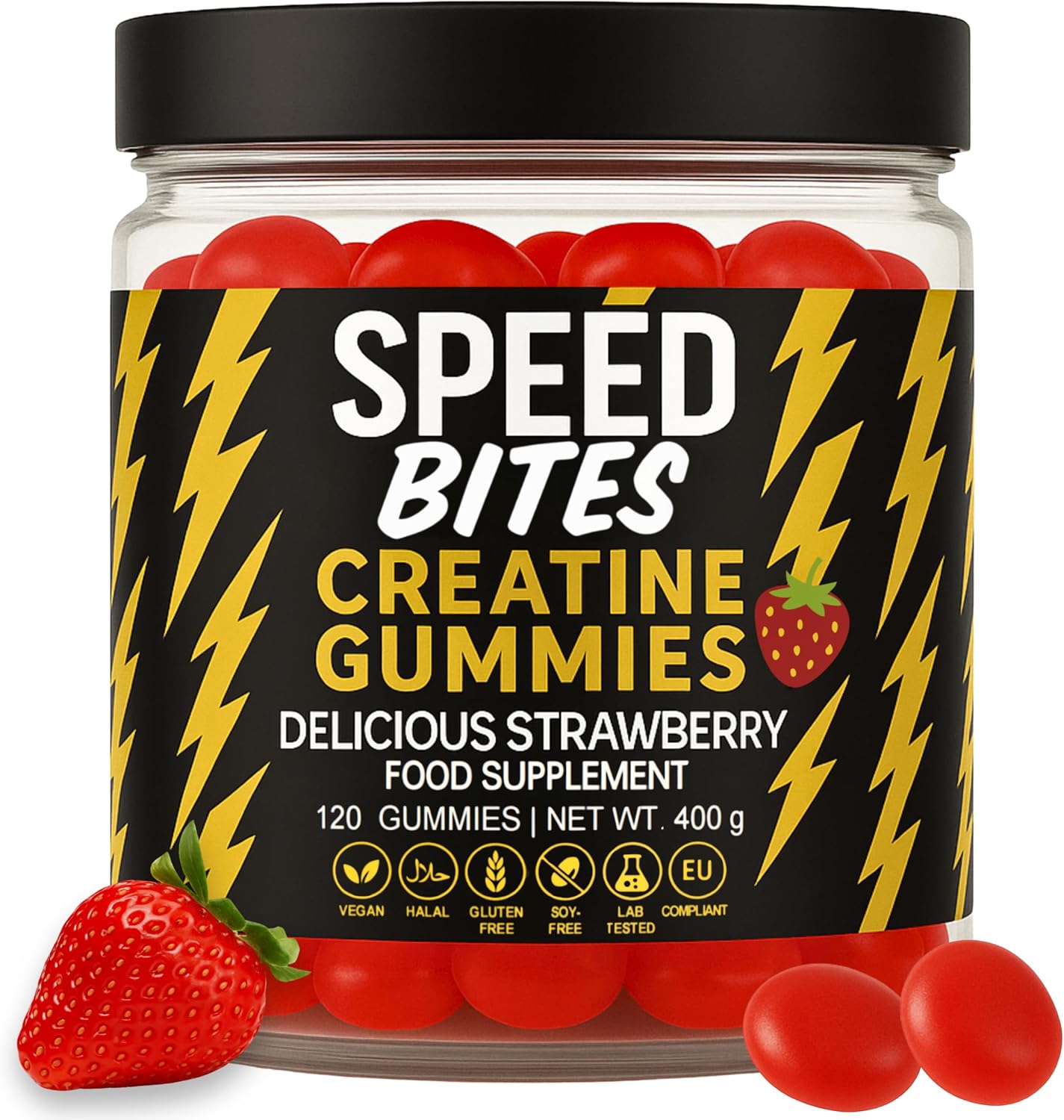 Detalle de Speed Bites SBHClRED120 creatine HCl-gummies, suikervrij en vegan